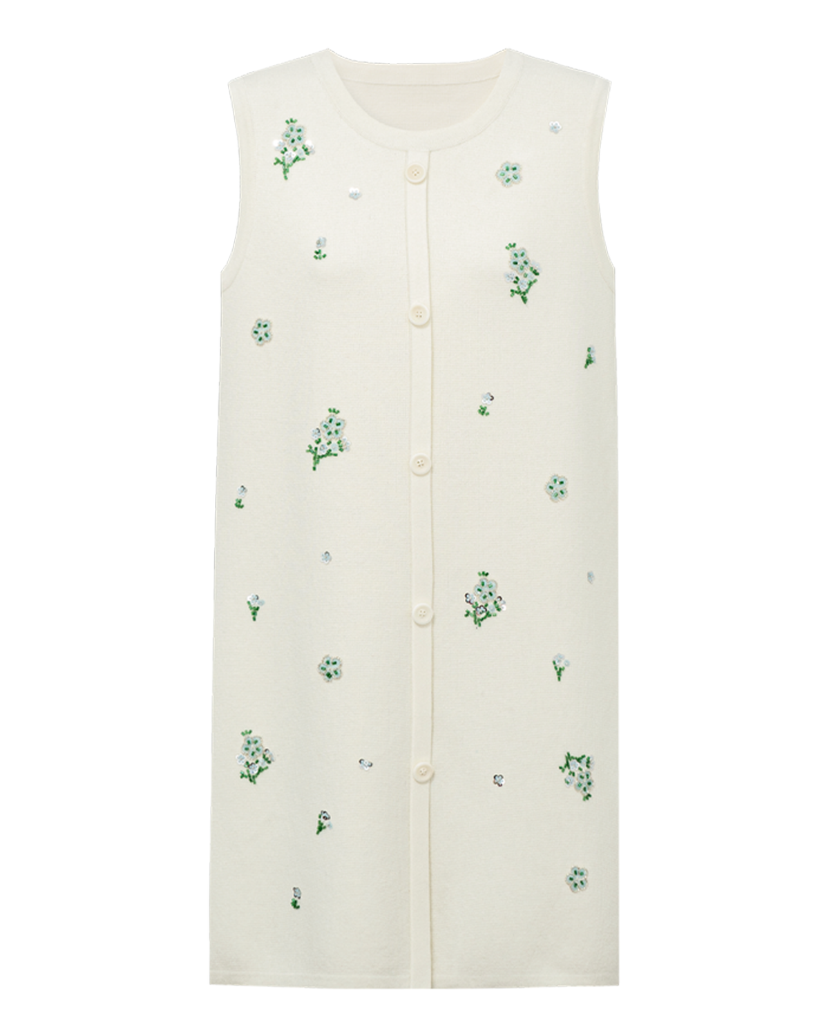 Meconopsis -Embroidered Sleeveless Knit Dress – Wool Blend