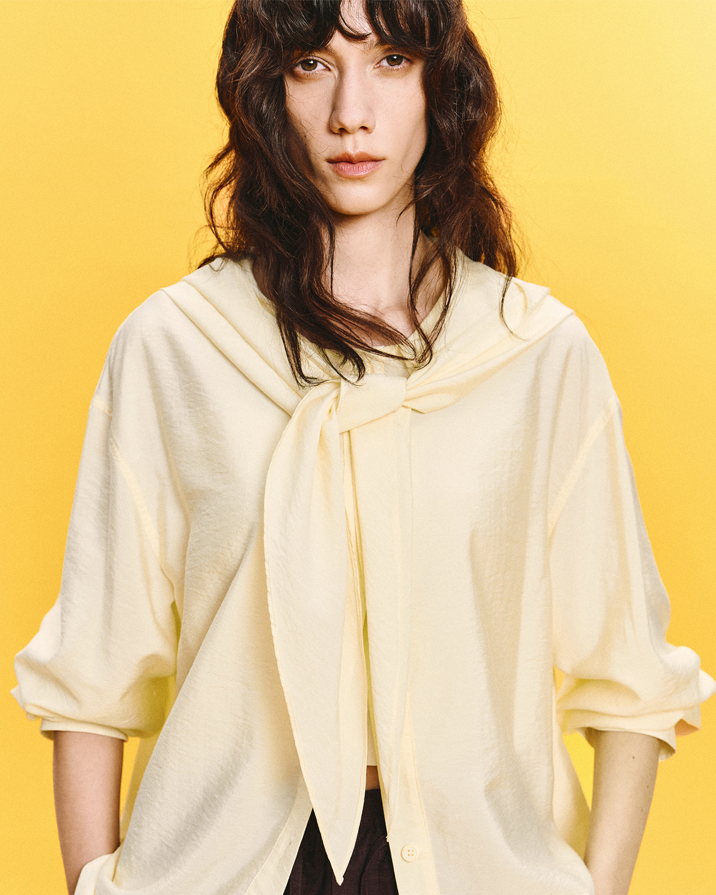 Modal-Silk Hooded Shirt with Bunny-Ear Scarf Collar