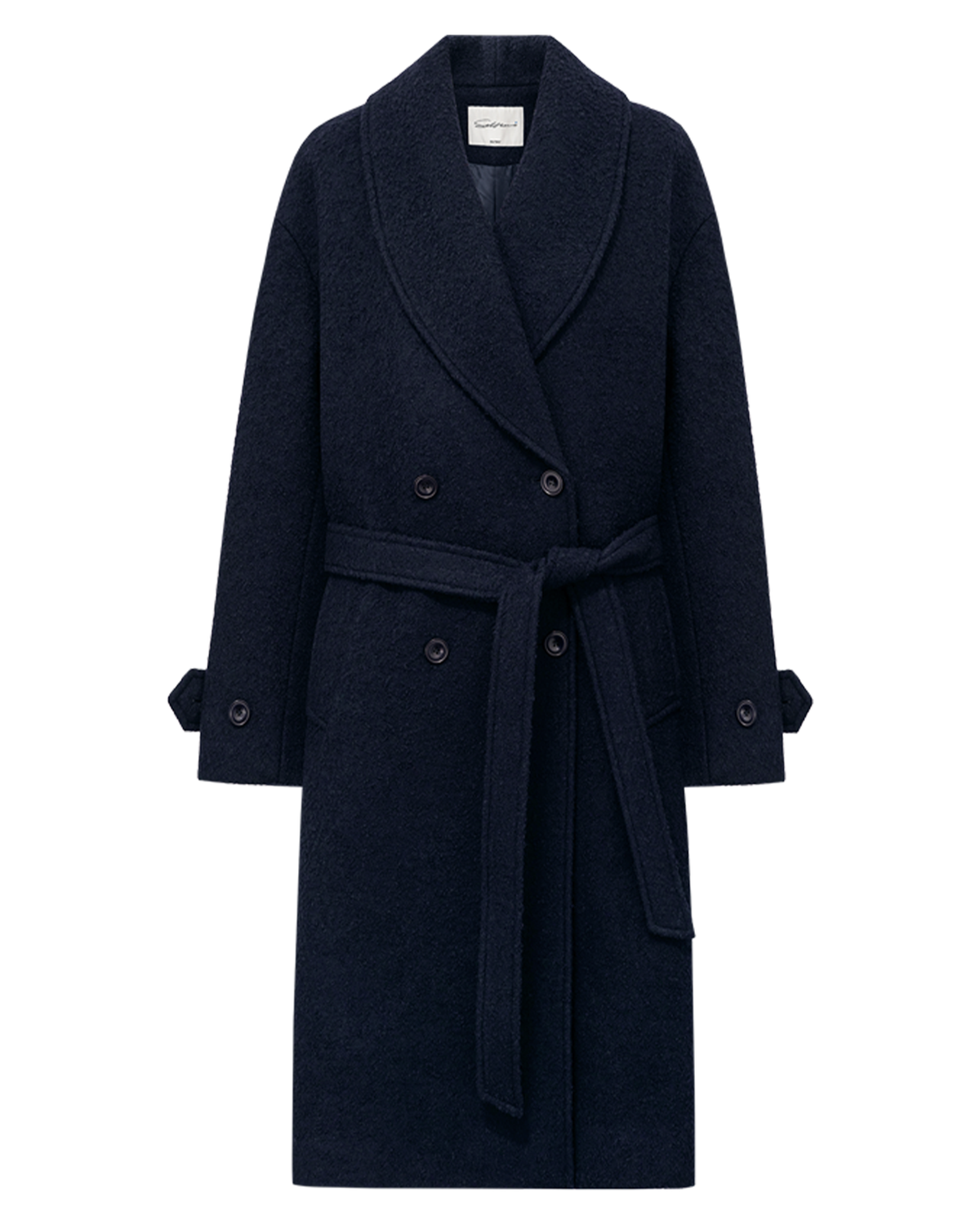 Shawl-Collar Double-Breasted Wool Coat – Long