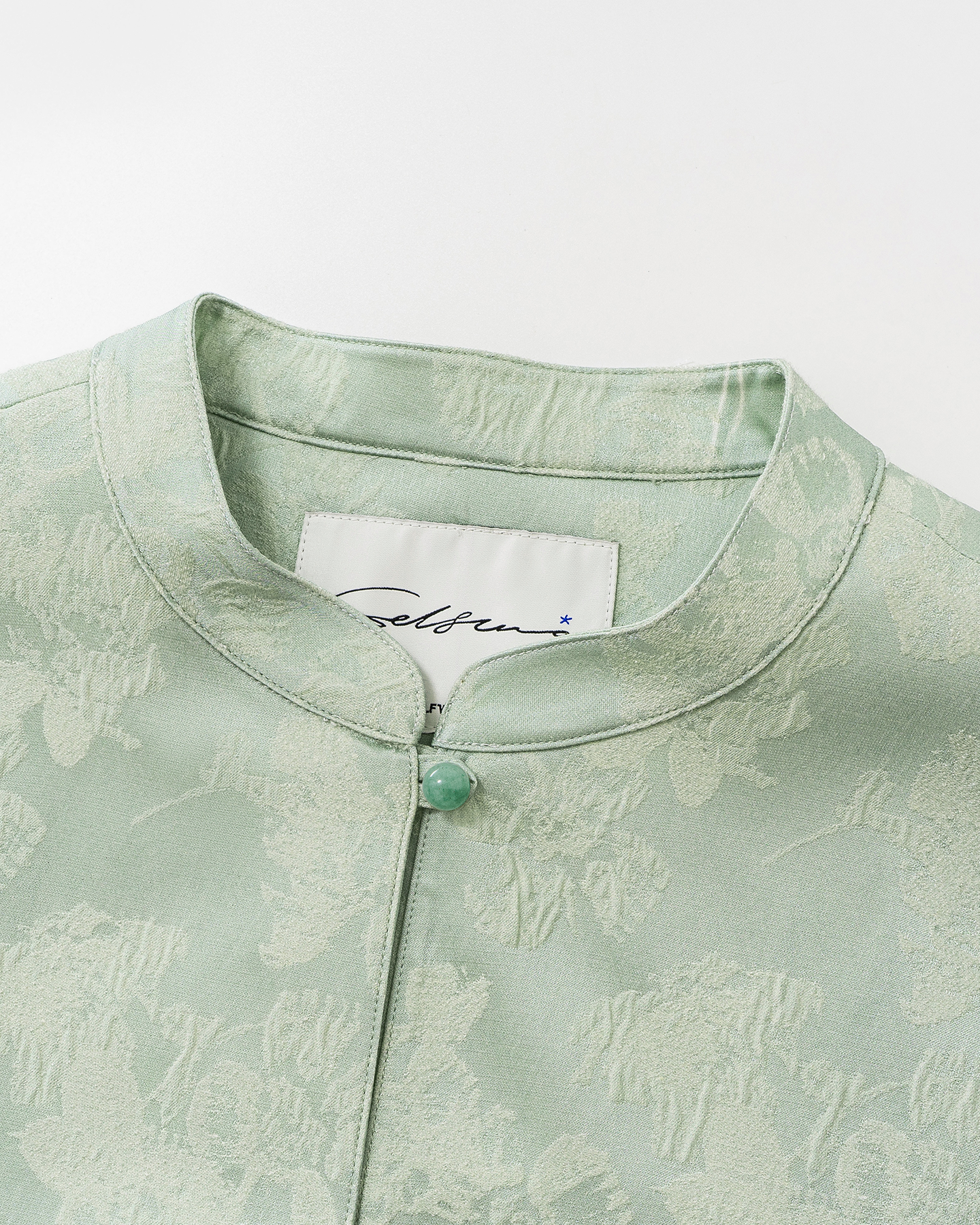 Cocoon-Silhouette Mandarin Jacket with Agate Buttons