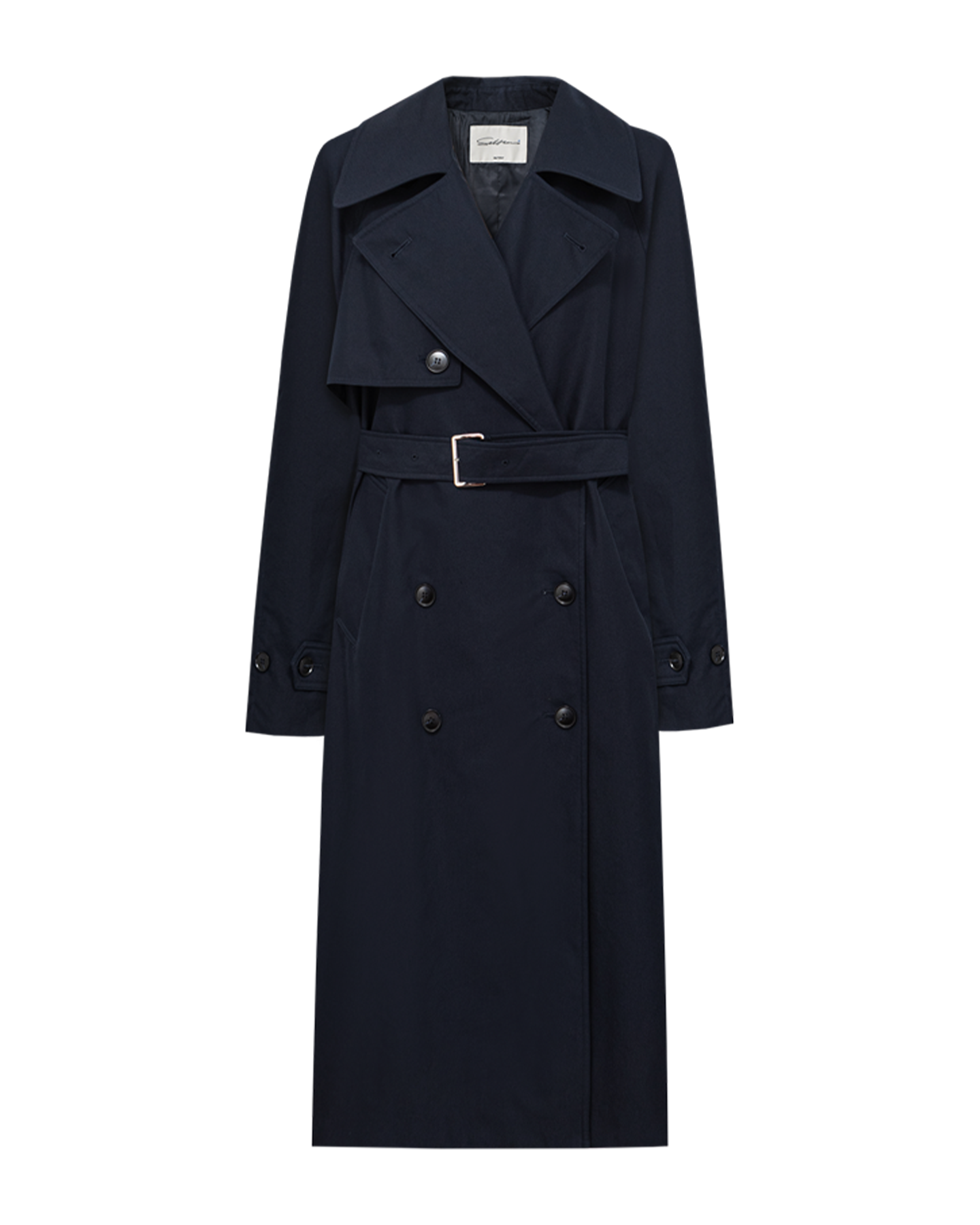 Stand-Collar Double-Breasted Trench Coat – Cotton Blend