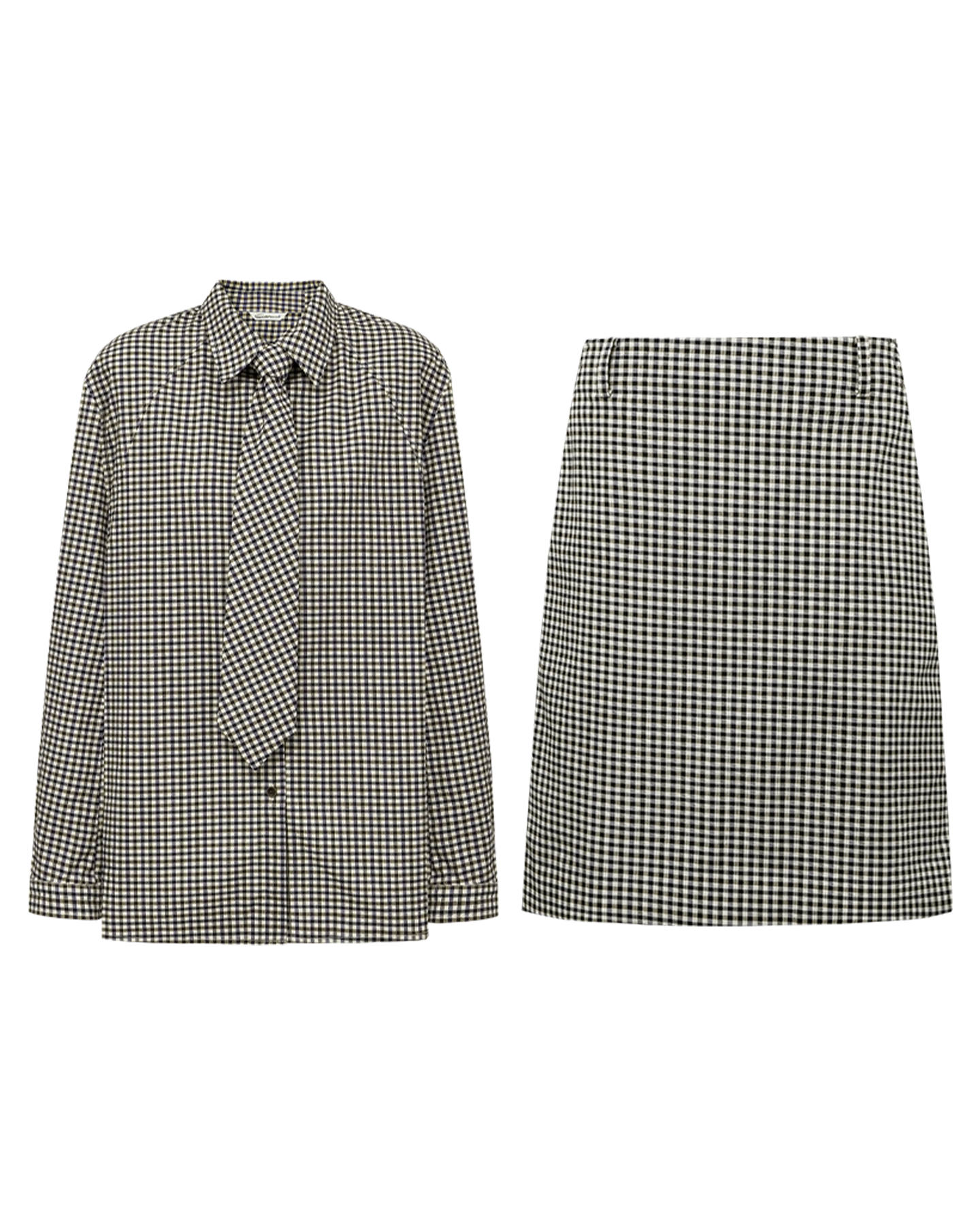 Vintage-Check Shirt & Straight Skirt Set – Cotton