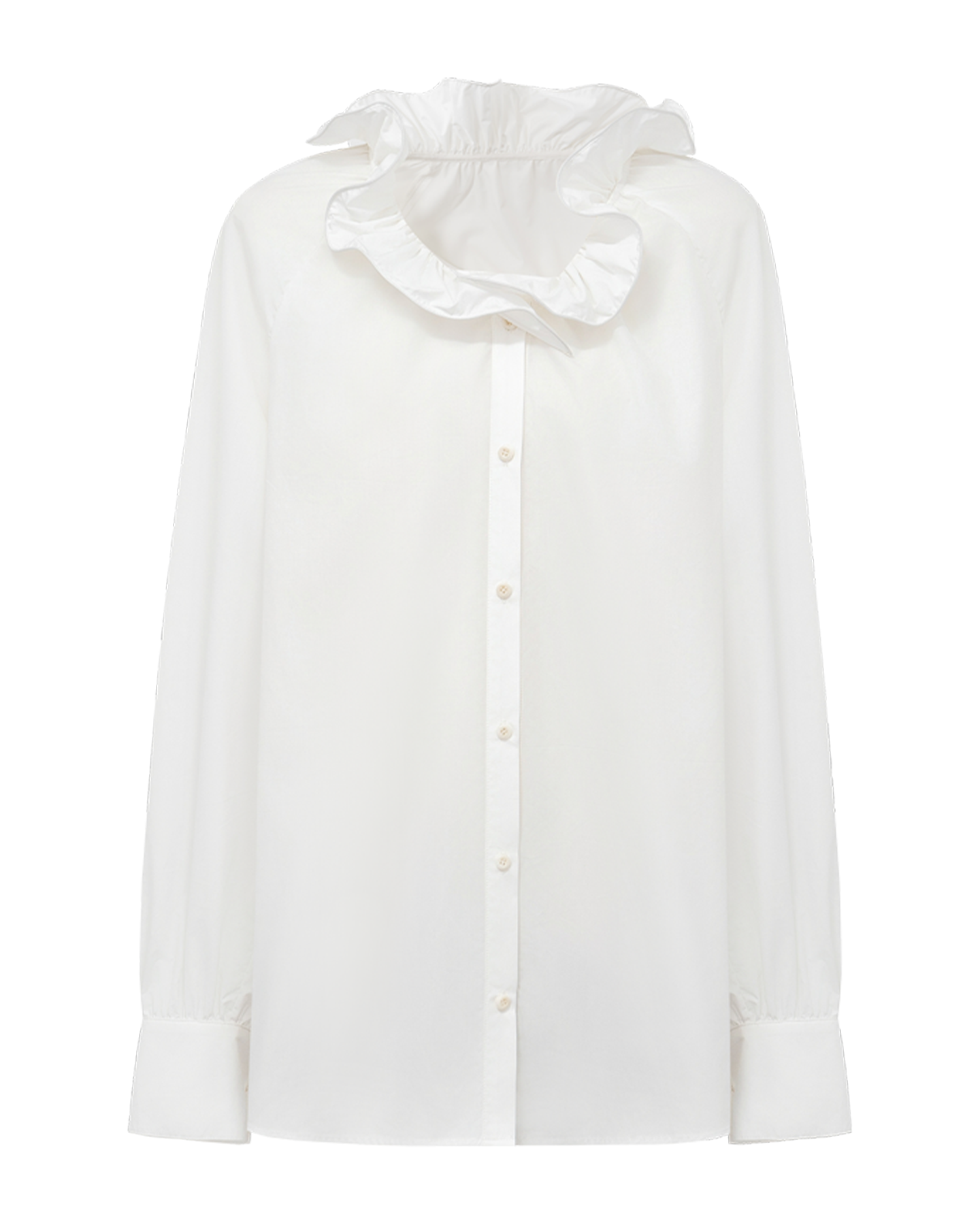 Ruffle-Trim V-Neck Blouse – Relaxed Cotton