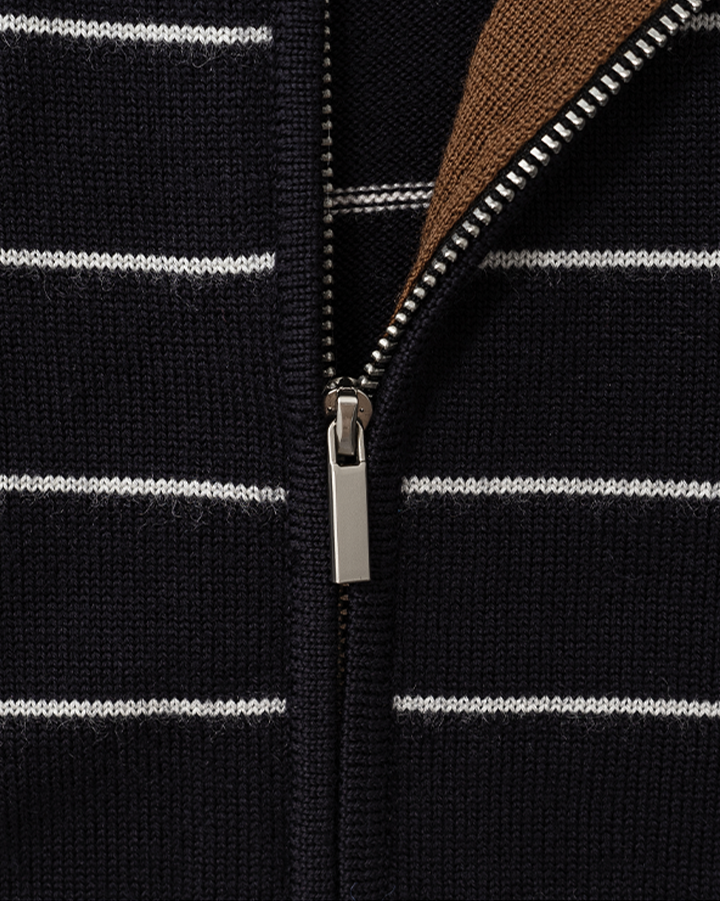 Two Way Zip Turtleneck Contrast-Stripe Sweater