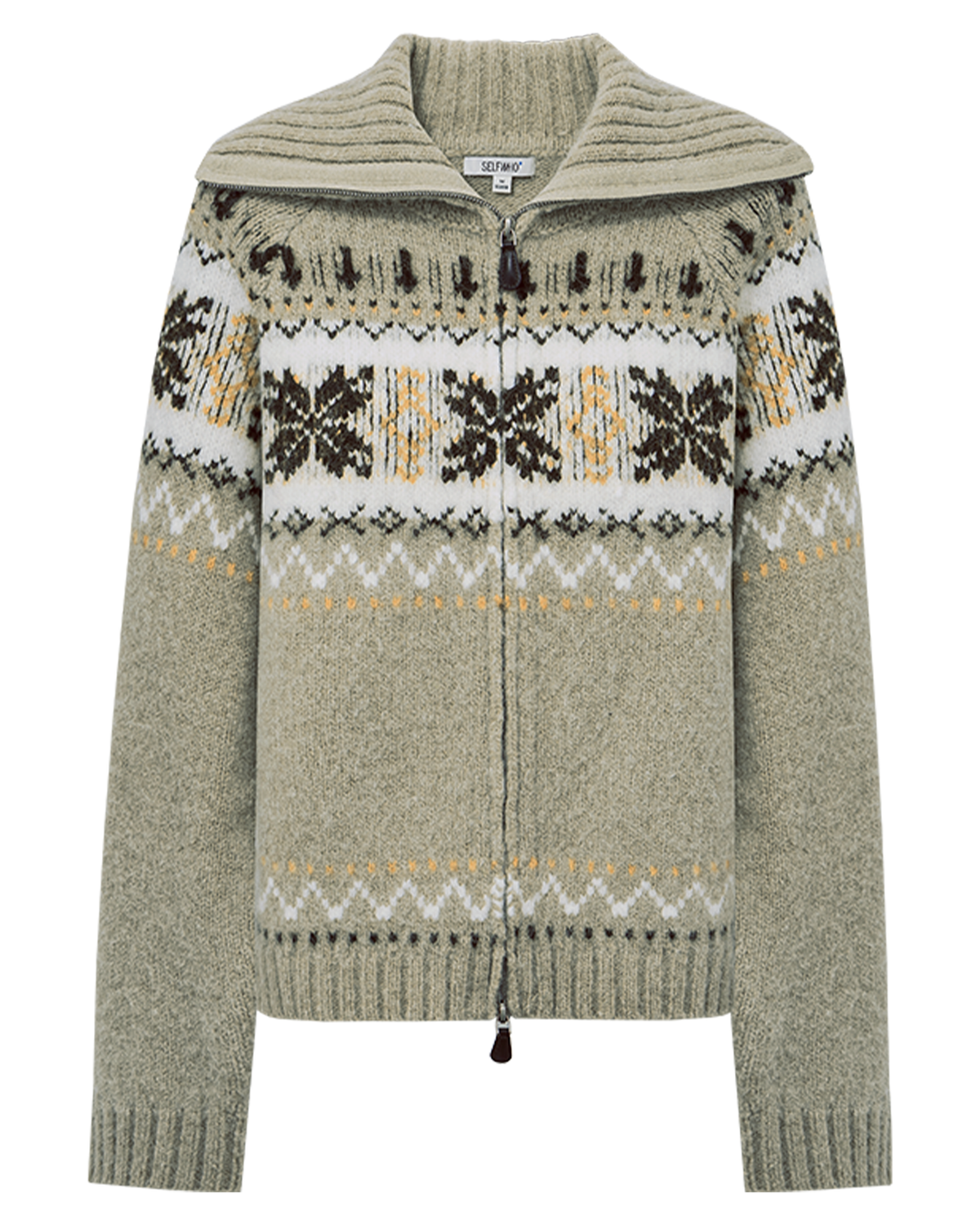 Fair Isle Zip-Up Cardigan – Funnel Neck
