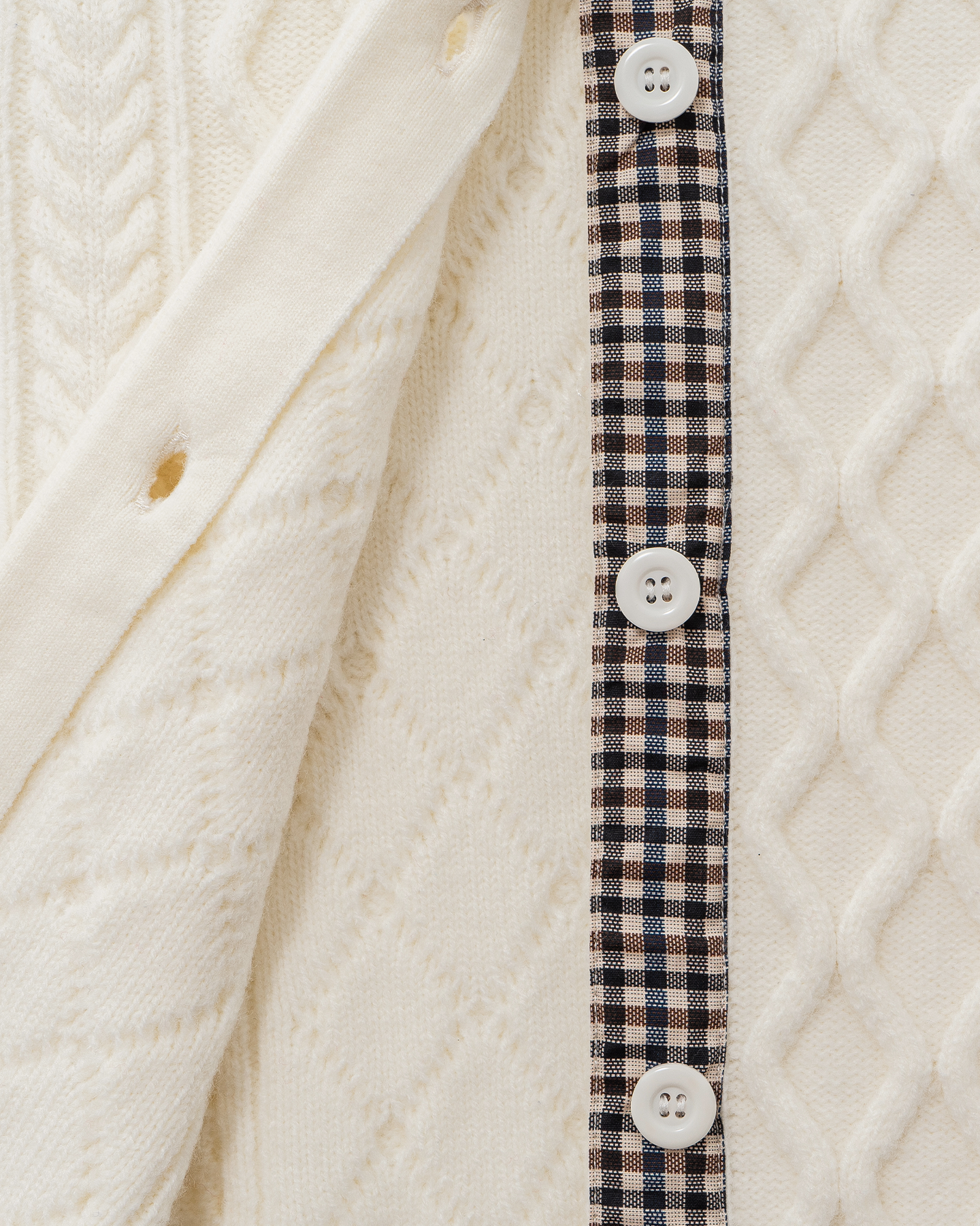 Cable-Knit Cardigan with Check Panels-Wool Blend