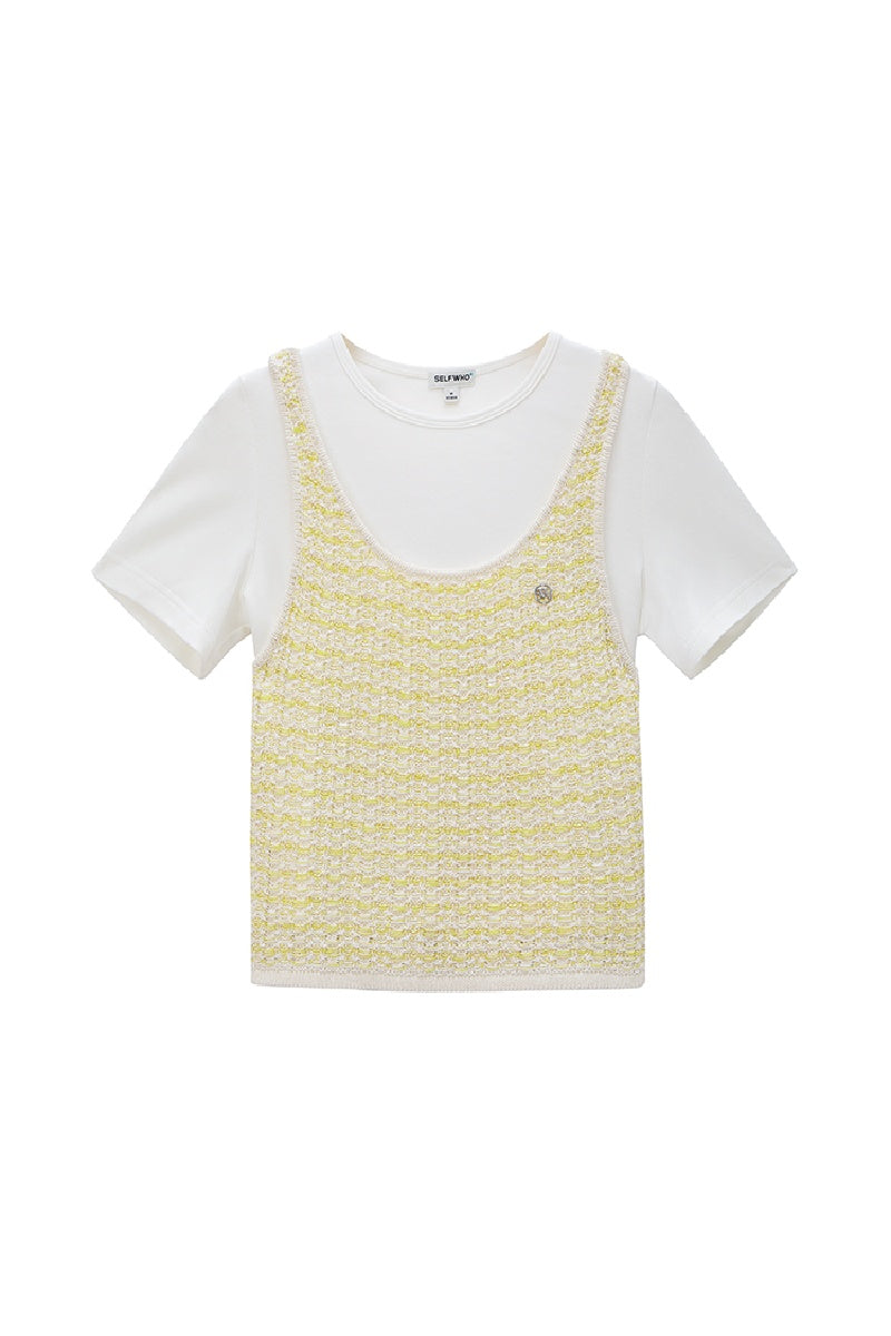 SELFWHO Yellow Vest Short-Sleeved T-Shirt Two-Piece Set