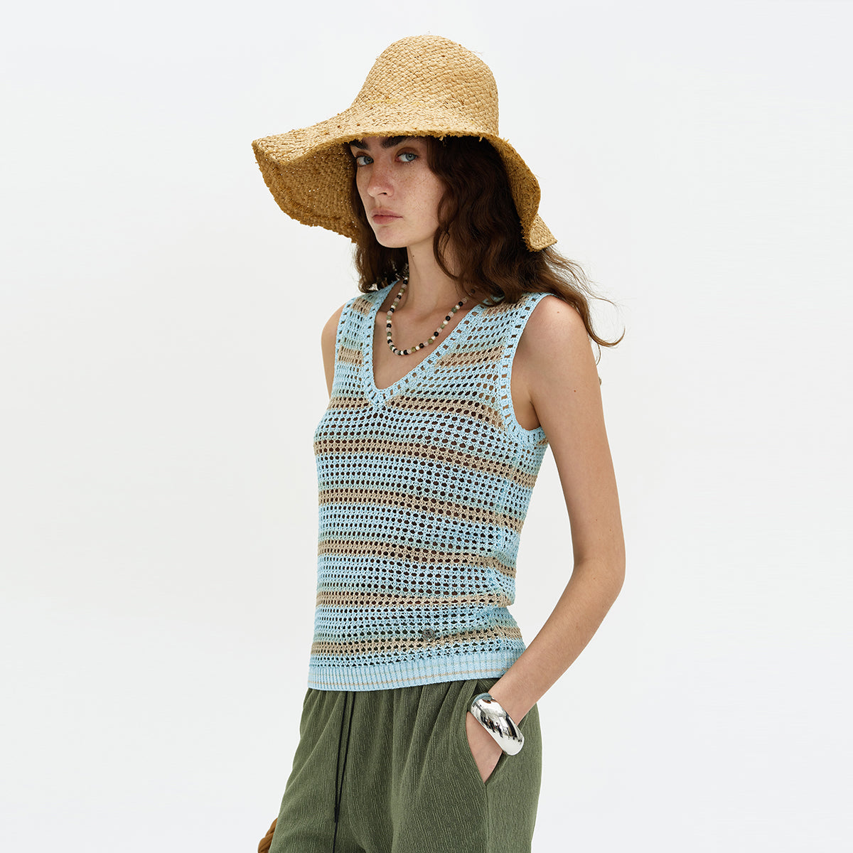 Weaver Striped All-Match Breathable V-Neck Top