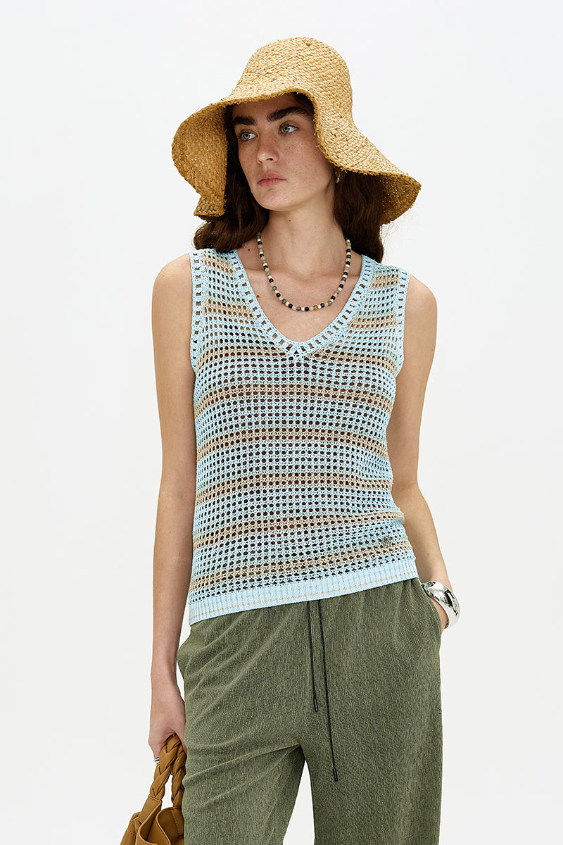 Weaver Striped All-Match Breathable V-Neck Top