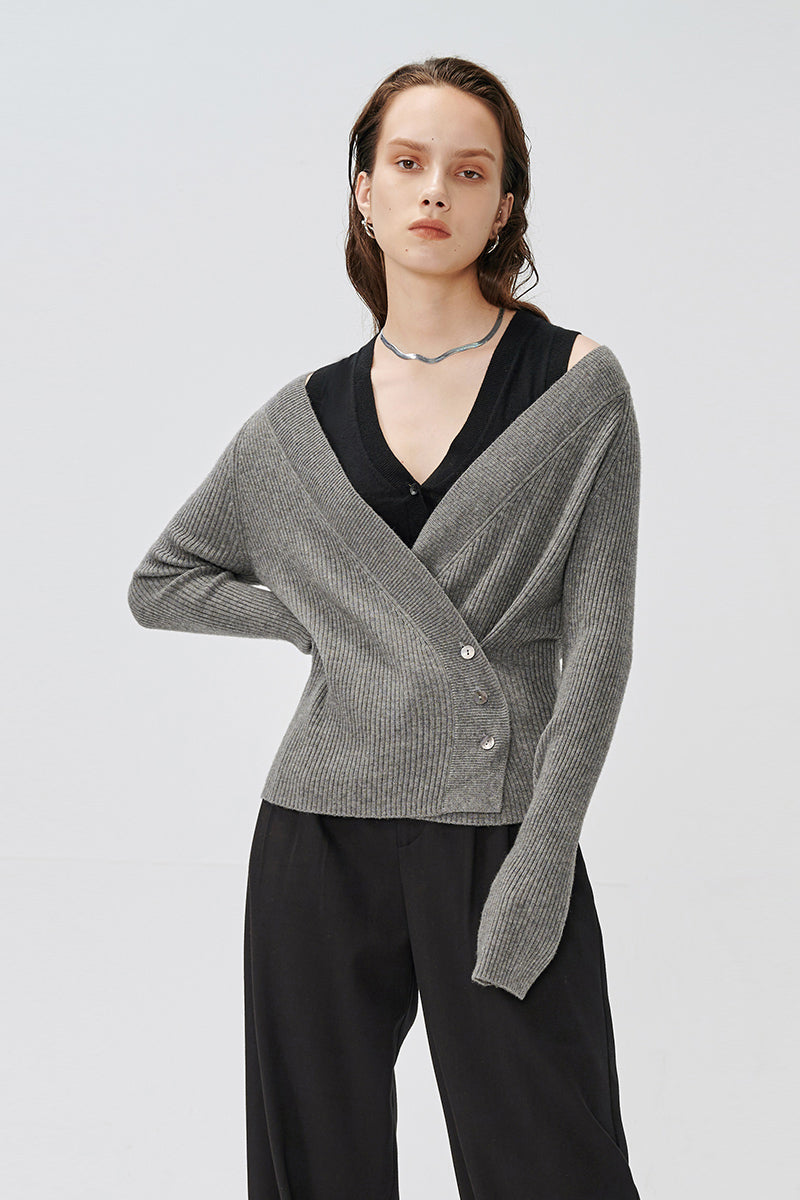 Knitted sweater vest deconstruction style cardigan