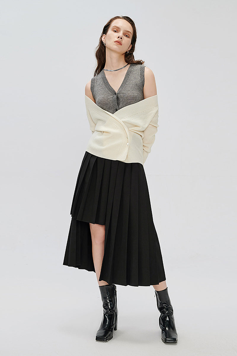 Knitted sweater vest deconstruction style cardigan