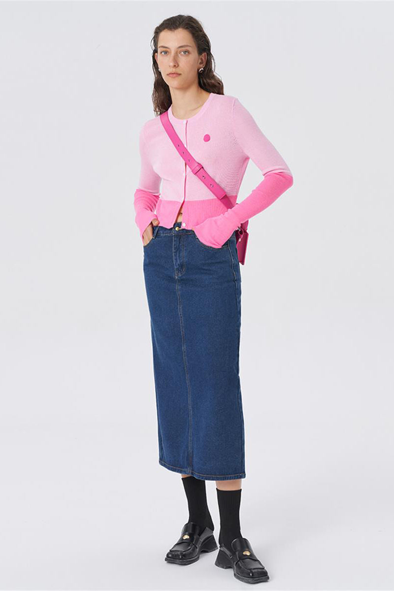 Wool blend knitted cardigan color block sweater slim fit top coat