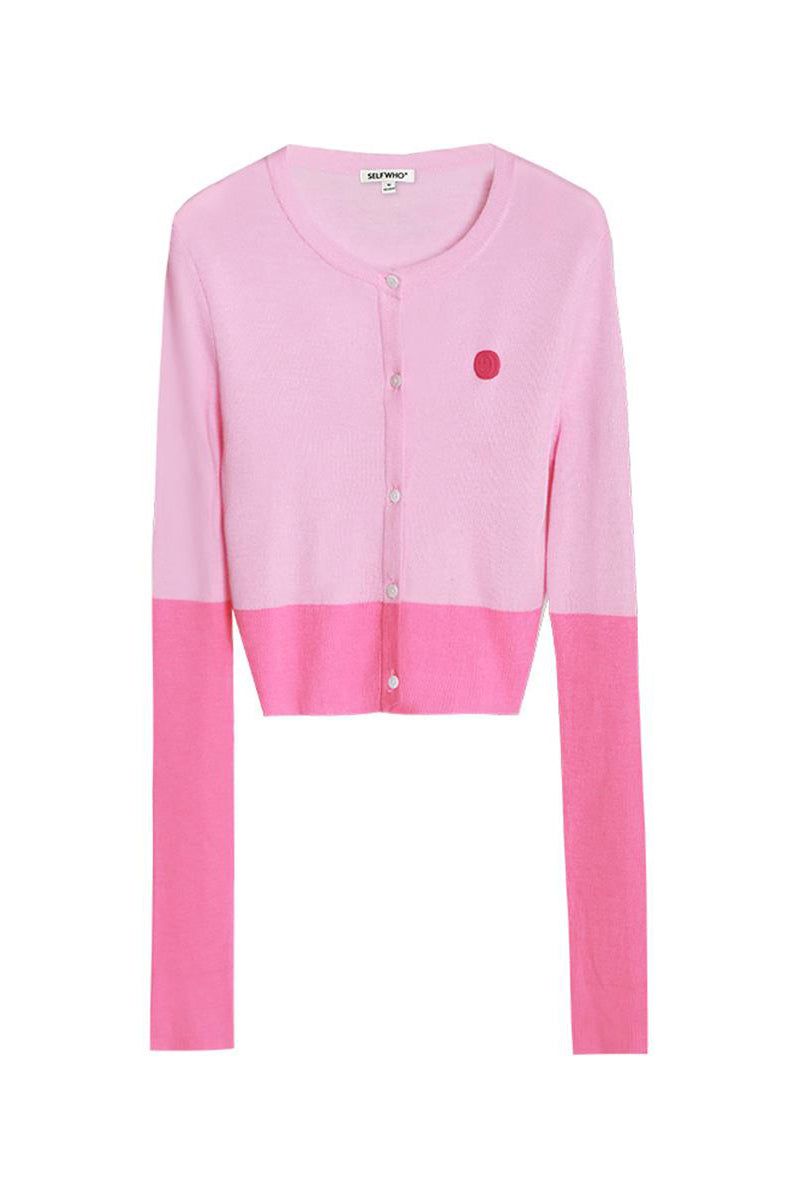 Wool blend knitted cardigan color block sweater slim fit top coat
