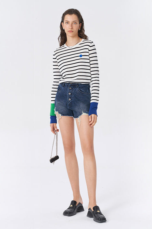 Striped knitted long sleeve top