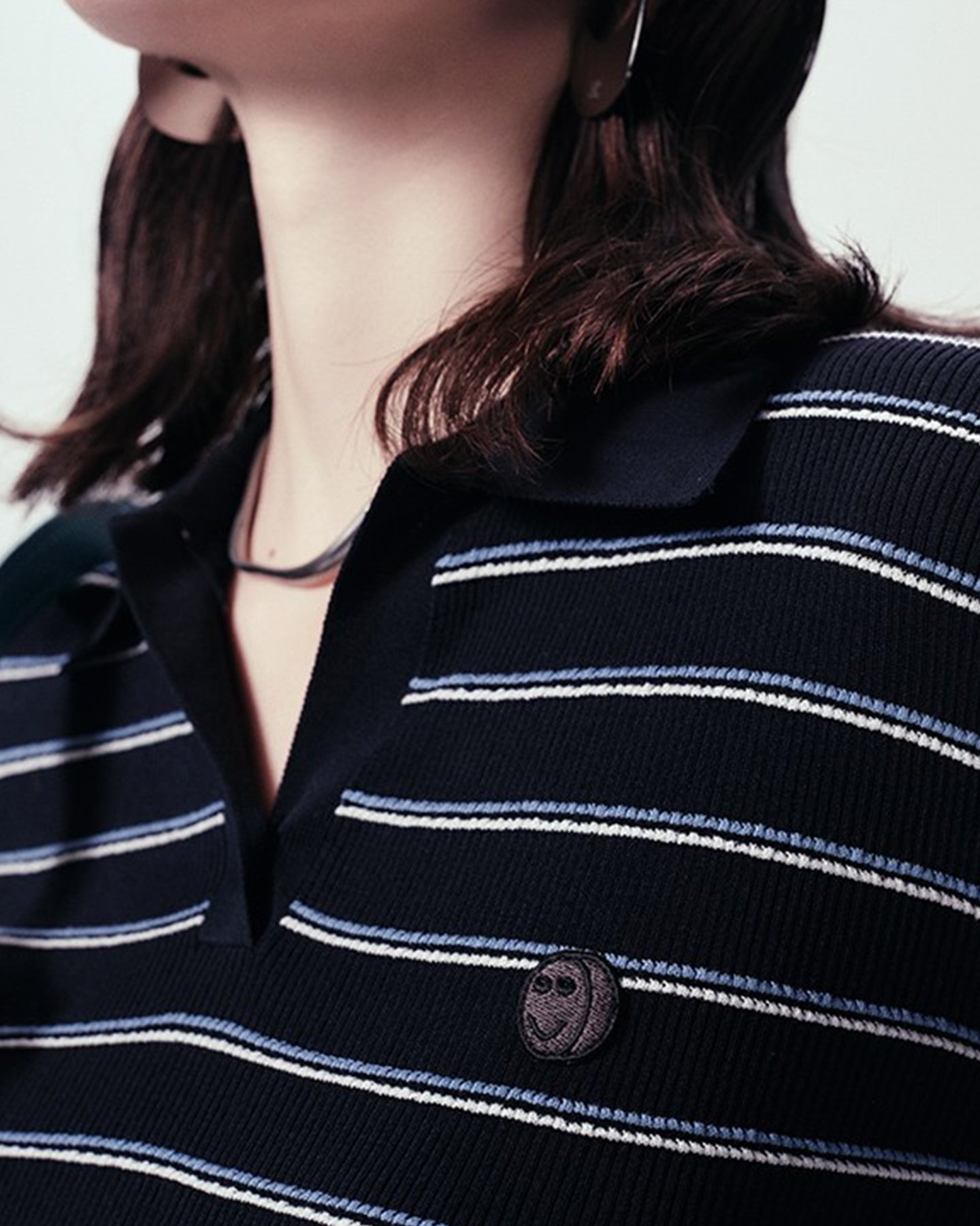 Black Striped Polo Shirt Slim Fit V-Neck Bottoming Shirt