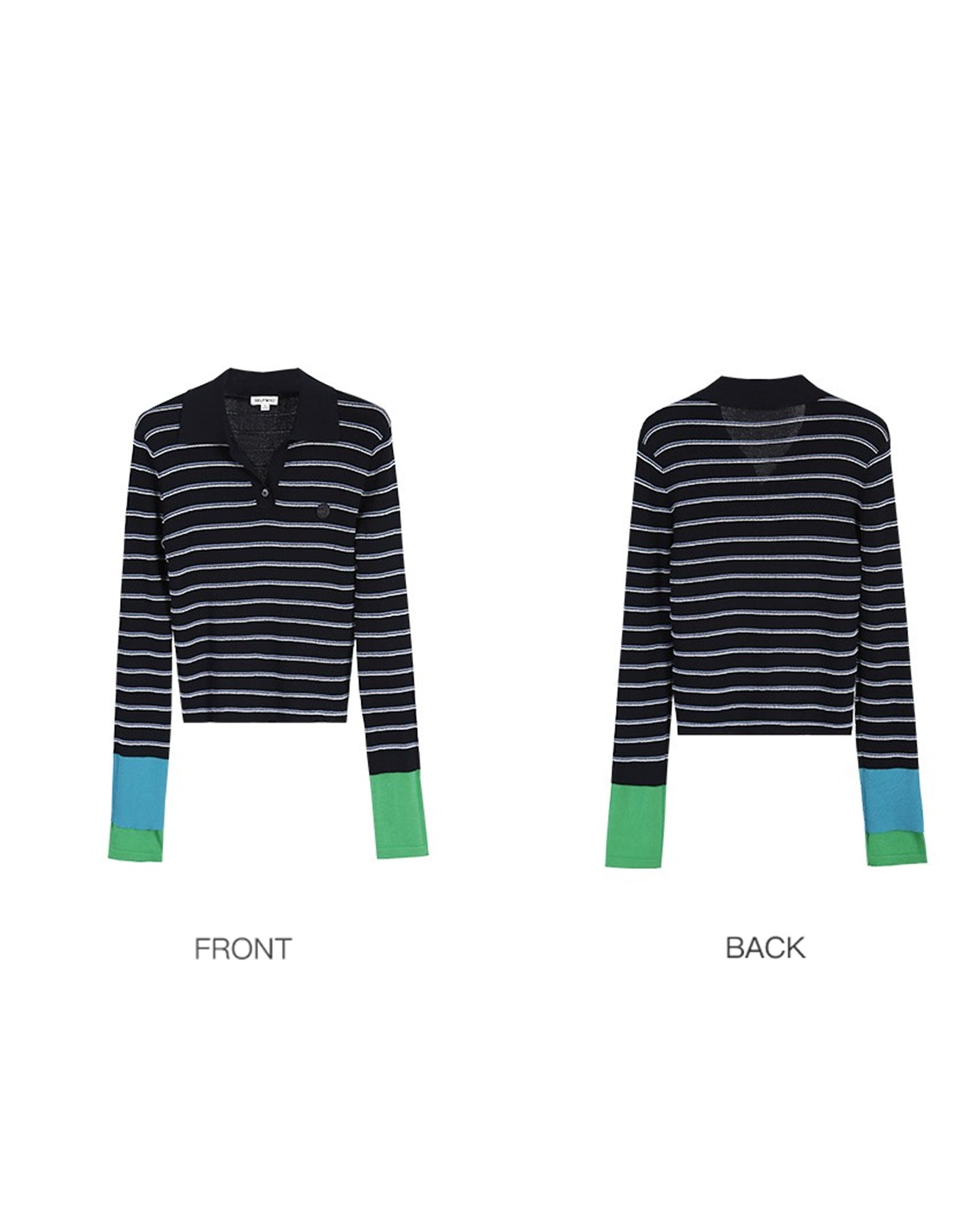 Black Striped Polo Shirt Slim Fit V-Neck Bottoming Shirt