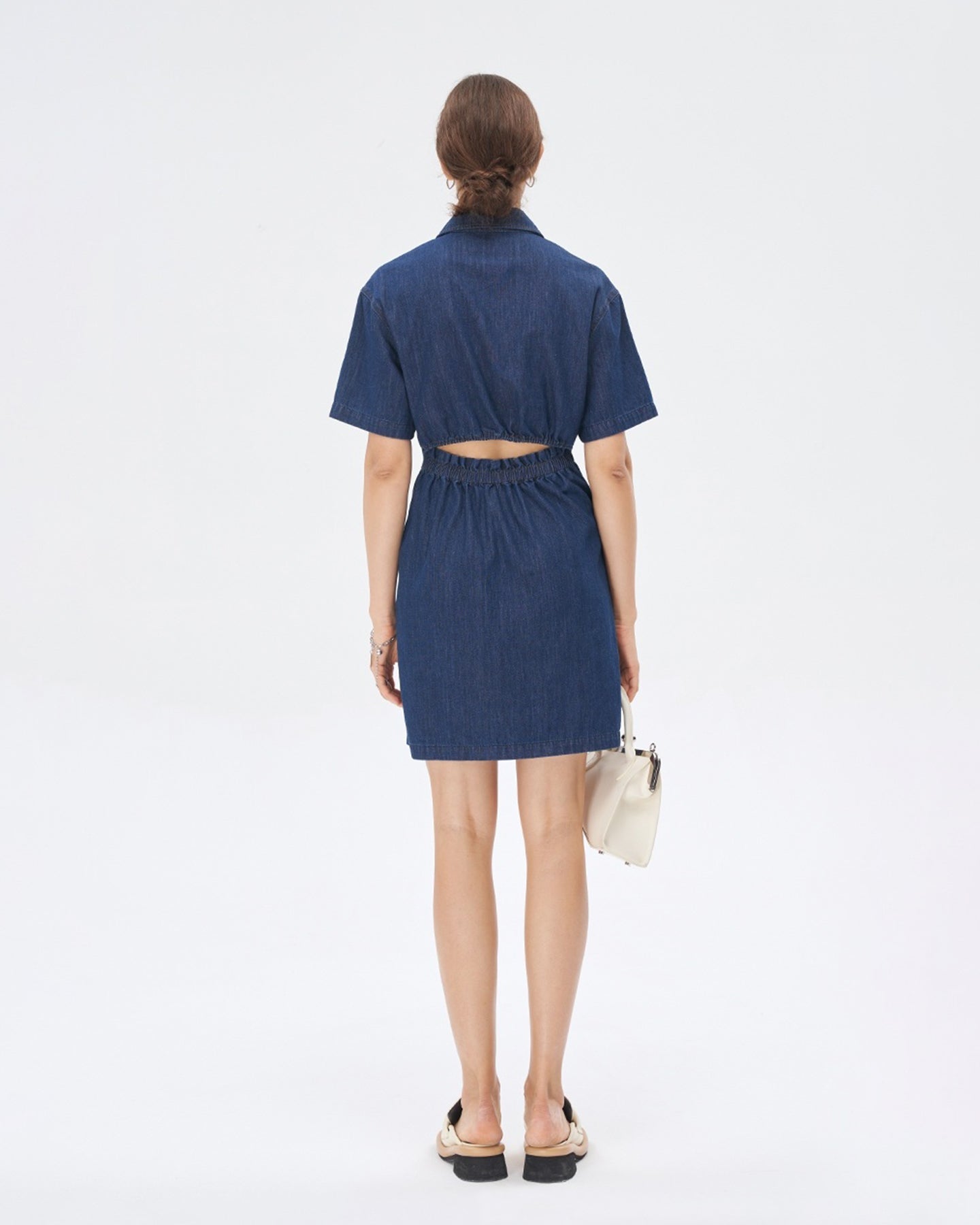 Navy blue cotton denim dress