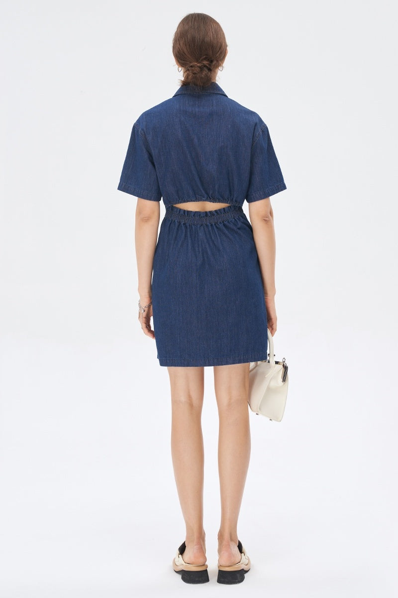 Navy blue cotton denim dress