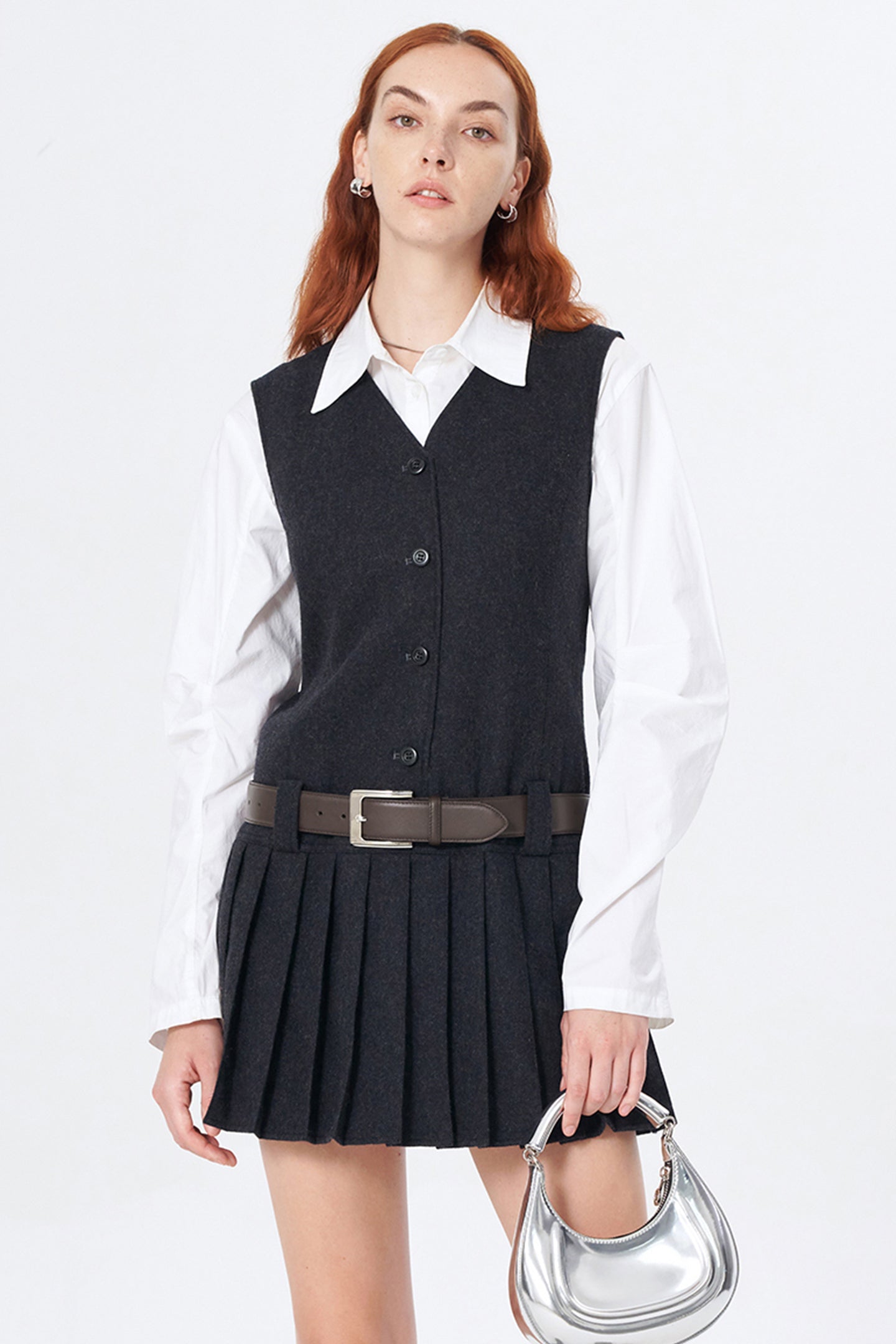 SELFWHO Wool Gray High-End Vest Skirt