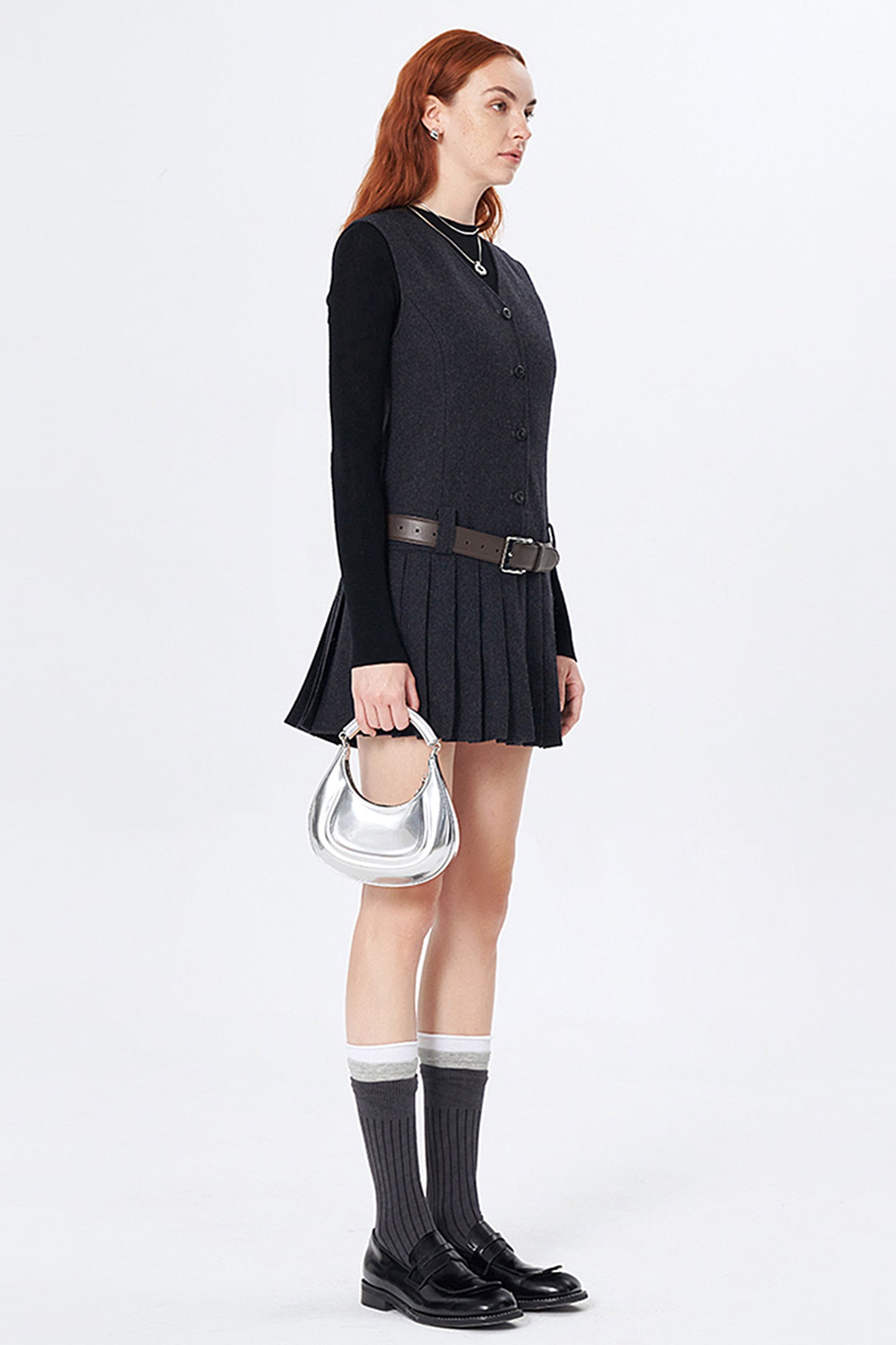 SELFWHO Wool Gray High-End Vest Skirt