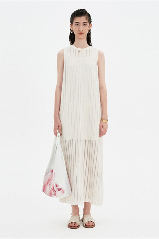 SELFWHO Apricot Sleeveless Round Neck Loose Dress