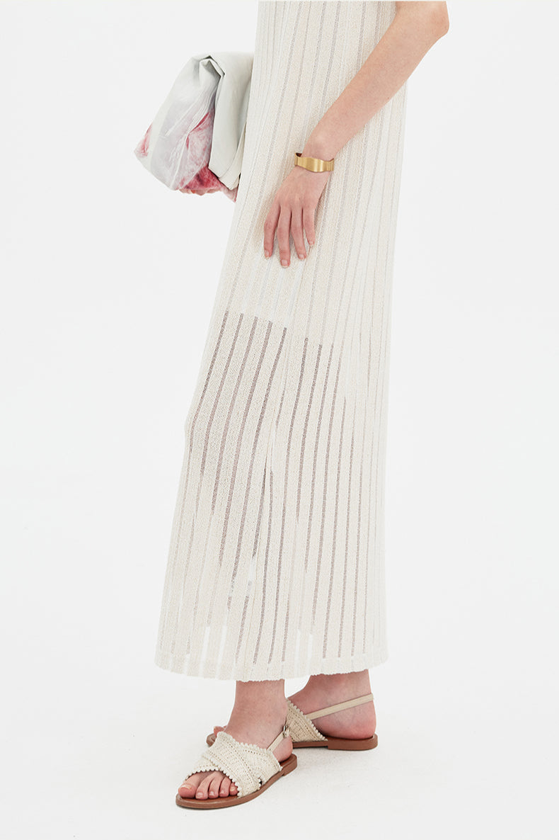 SELFWHO Apricot Sleeveless Round Neck Loose Dress