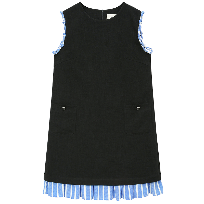 SELFWHO Contrast Color Stitching Fake Two-Piece Dress