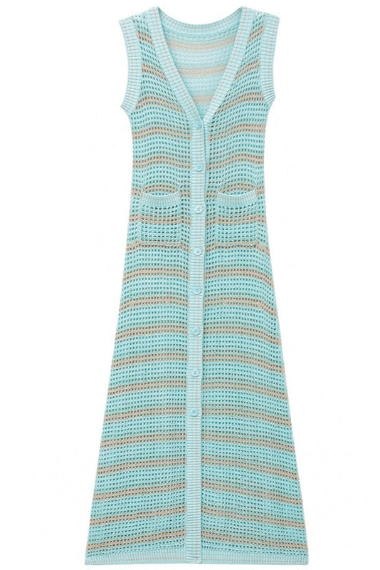 Knitted Cardigan V-neck Seaside Holiday Long Dress