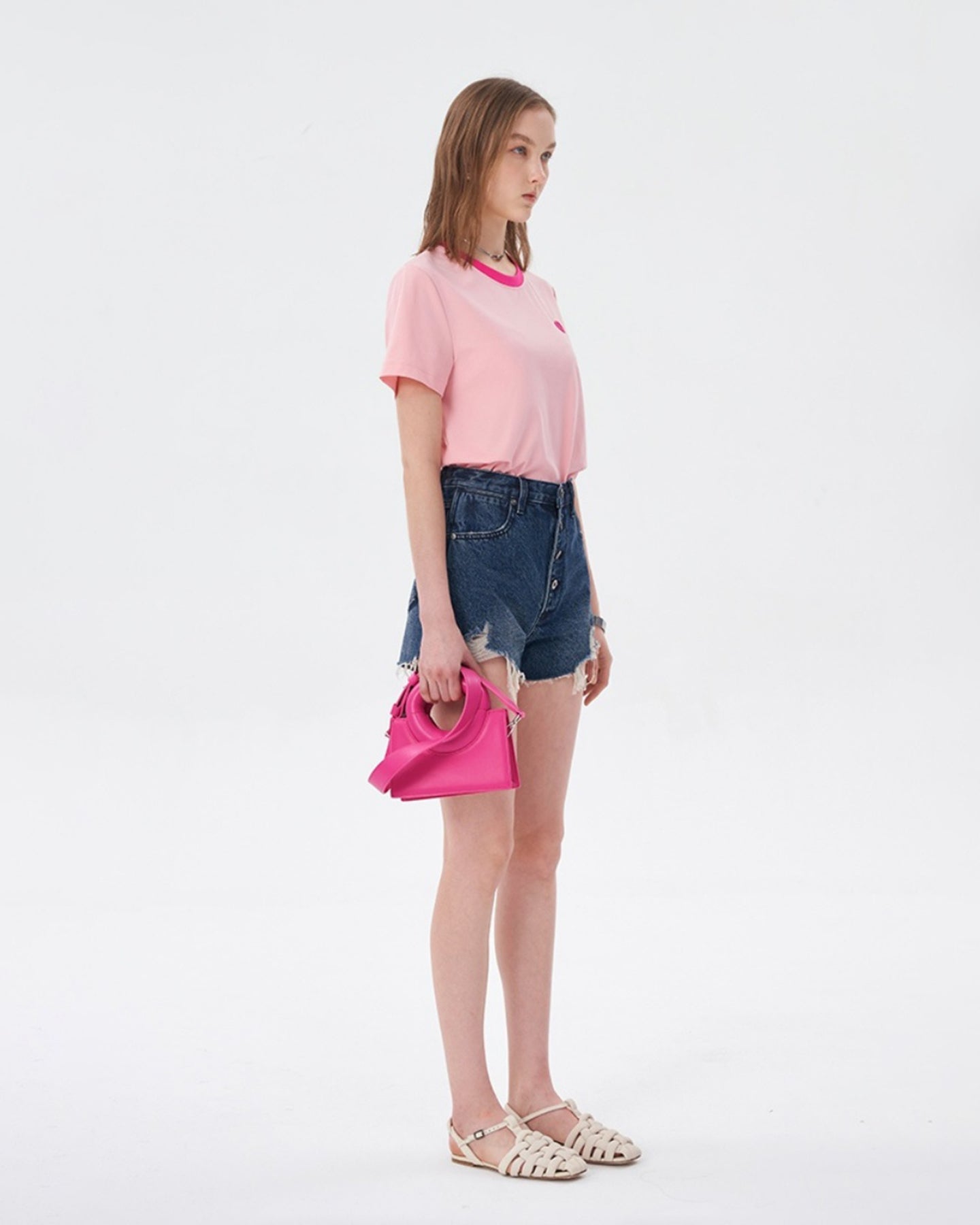 Pink Slim Design Short-Sleeved T-Shirt