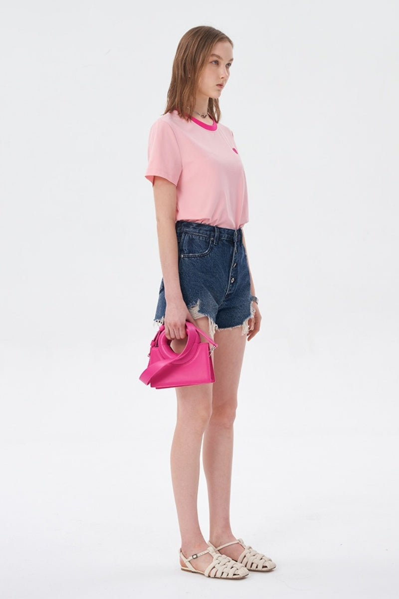 SELFWHO Pink Slim Design Short-Sleeved T-Shirt