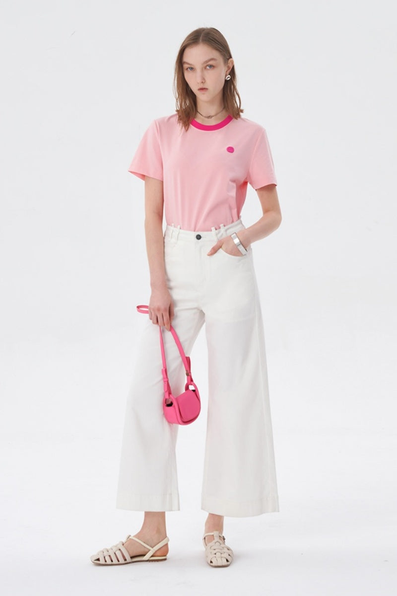 SELFWHO Pink Slim Design Short-Sleeved T-Shirt