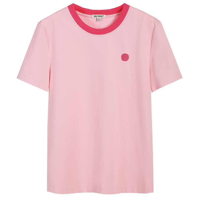 SELFWHO Pink Slim Design Short-Sleeved T-Shirt