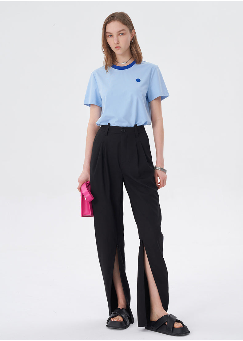 SELFWHO Pink Slim Design Short-Sleeved T-Shirt