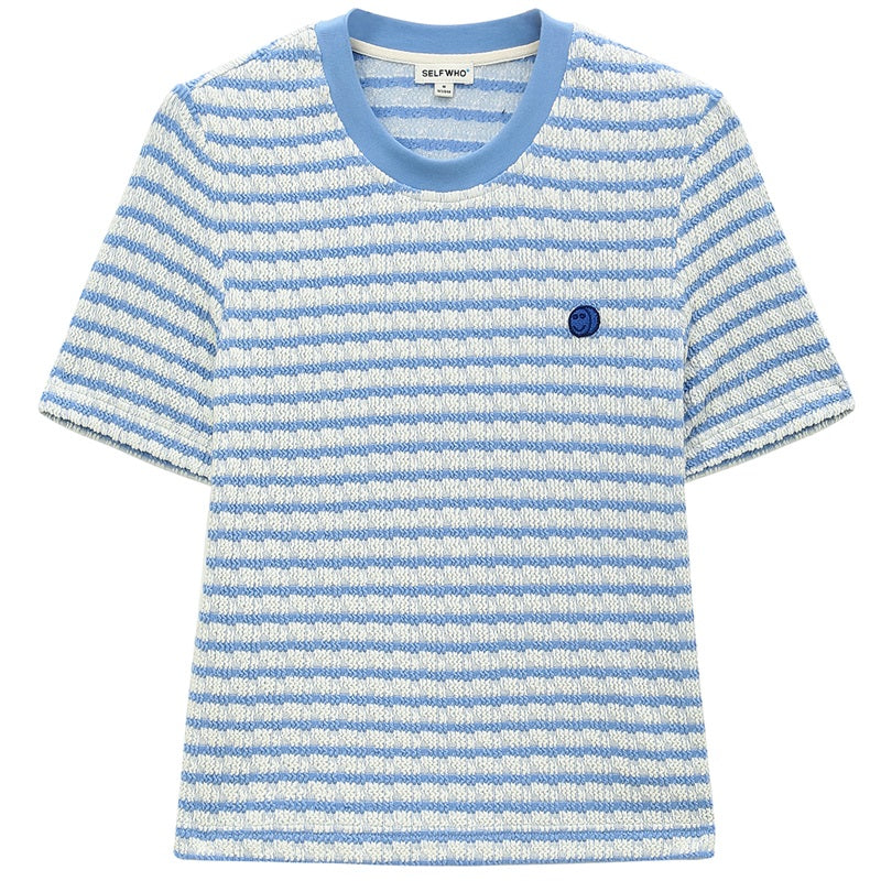 SELFWHO Short Sleeve Blue Striped Top