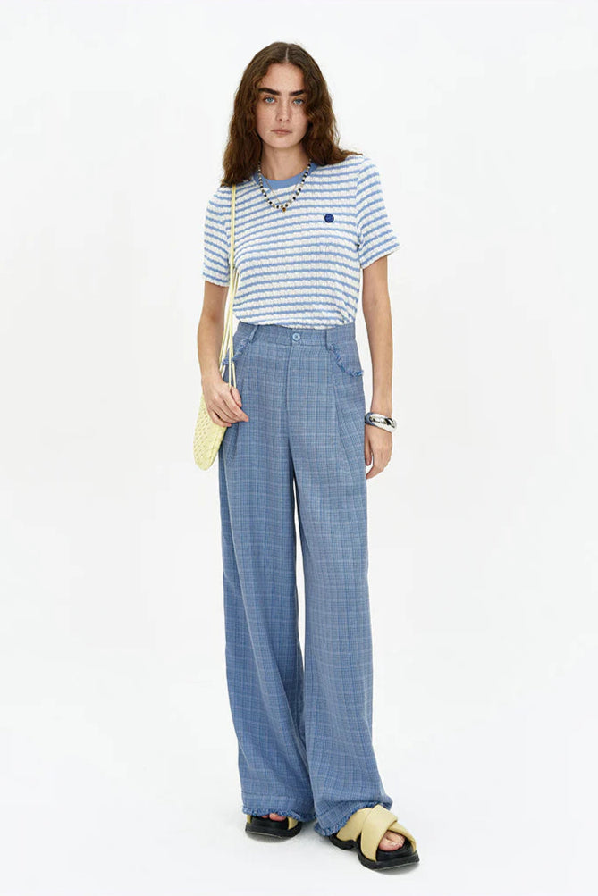 SELFWHO Short Sleeve Blue Striped Top