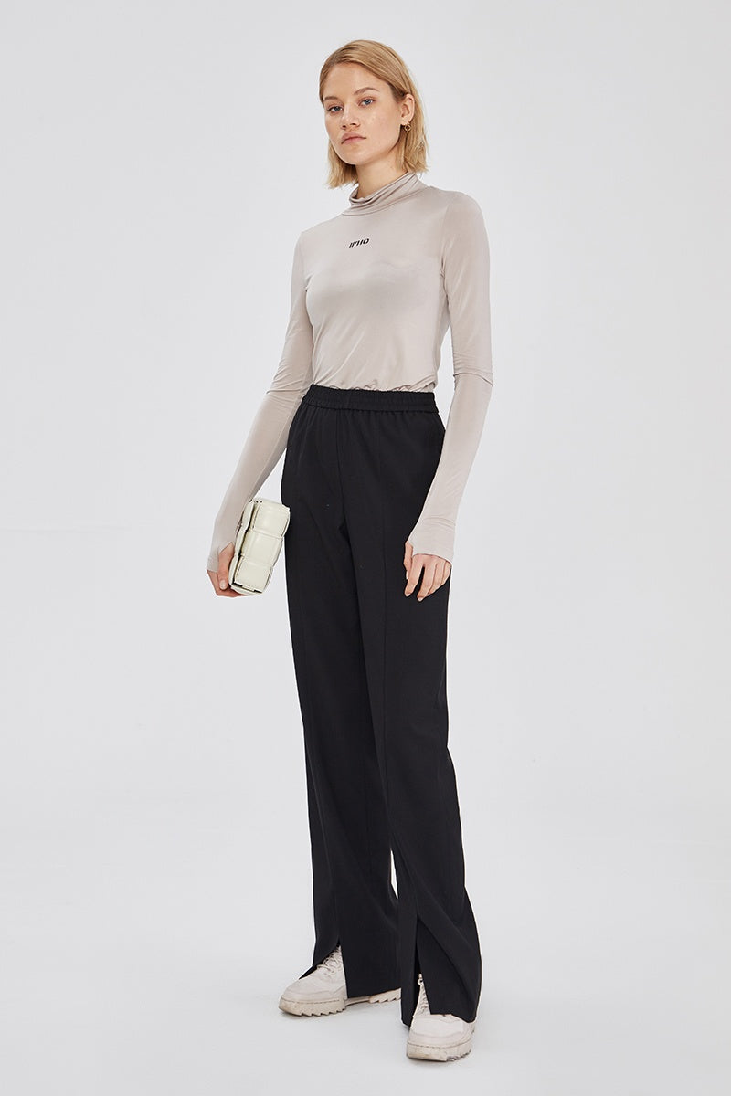 Draped wide-leg slit track pants
