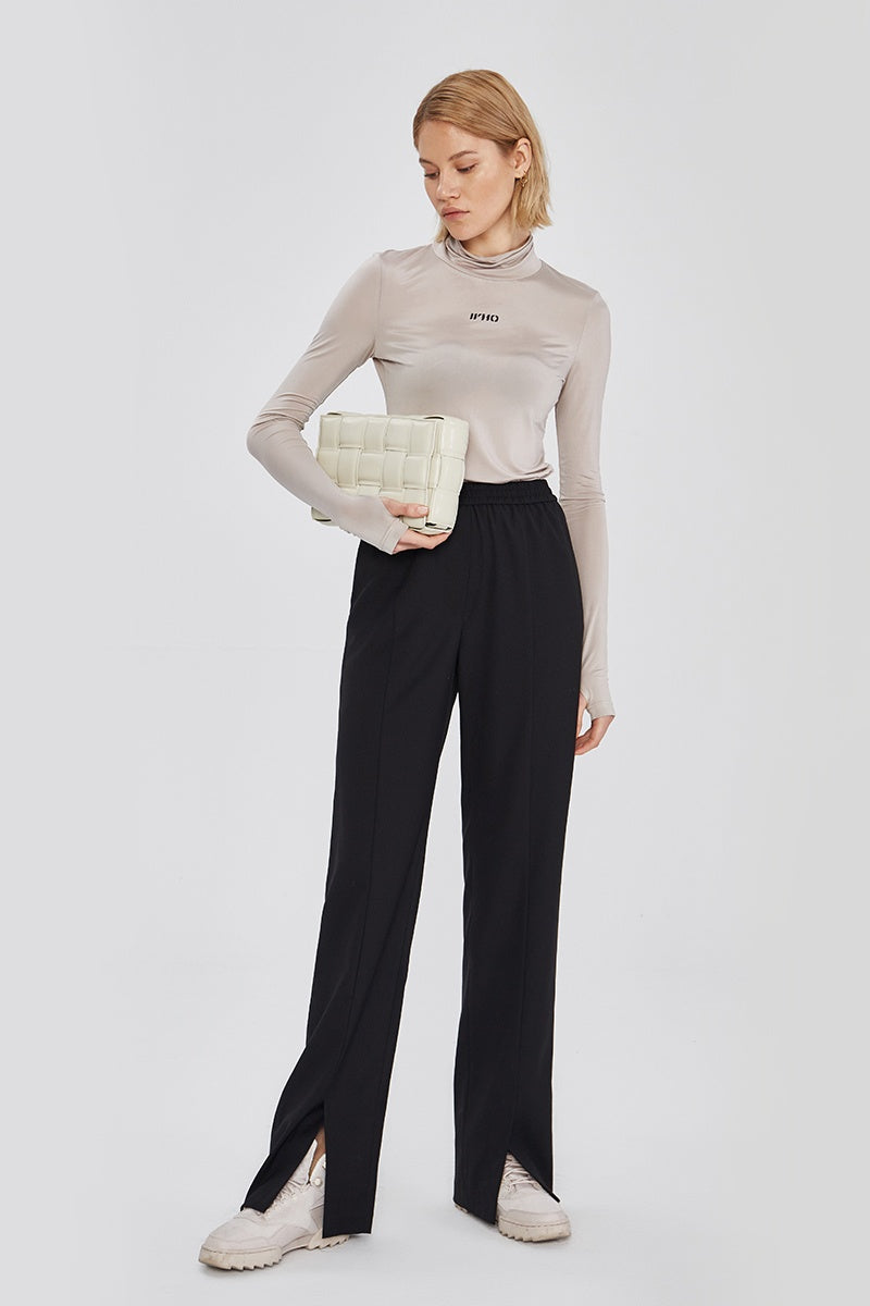 Draped wide-leg slit track pants