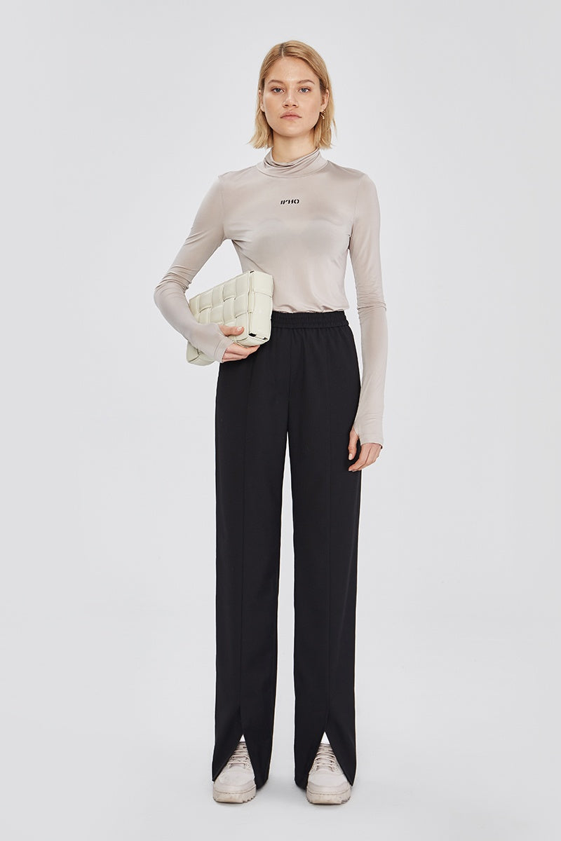 Draped wide-leg slit track pants