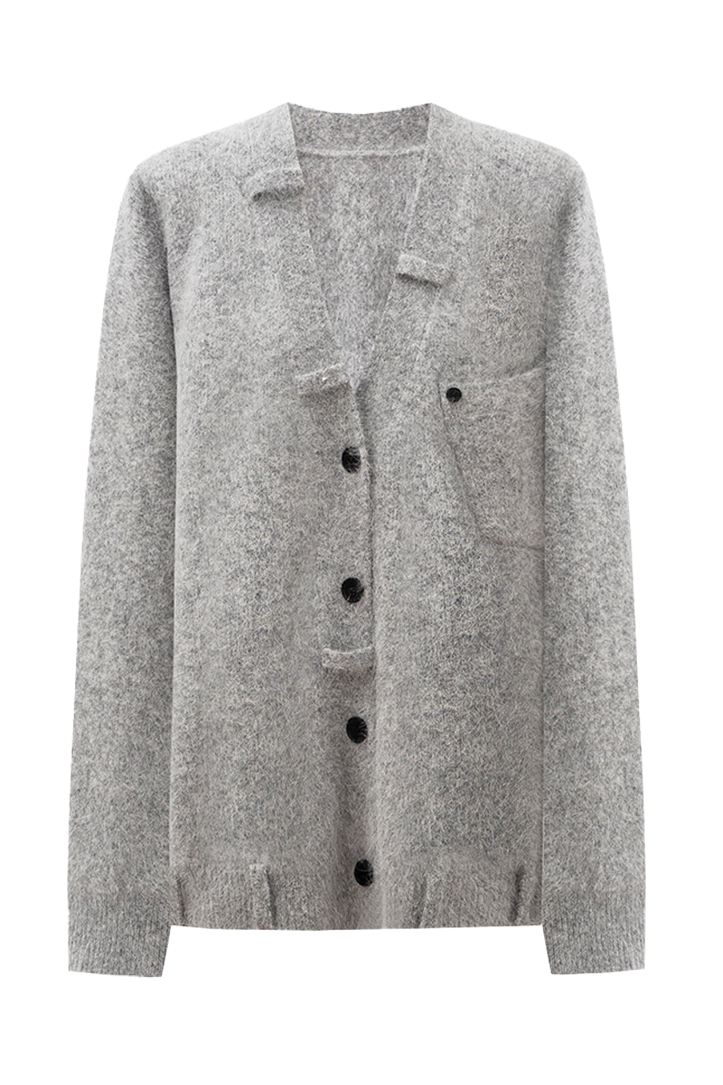 SELFWHO Angora rabbit hair and wool blend gray V-neck knitted cardigan