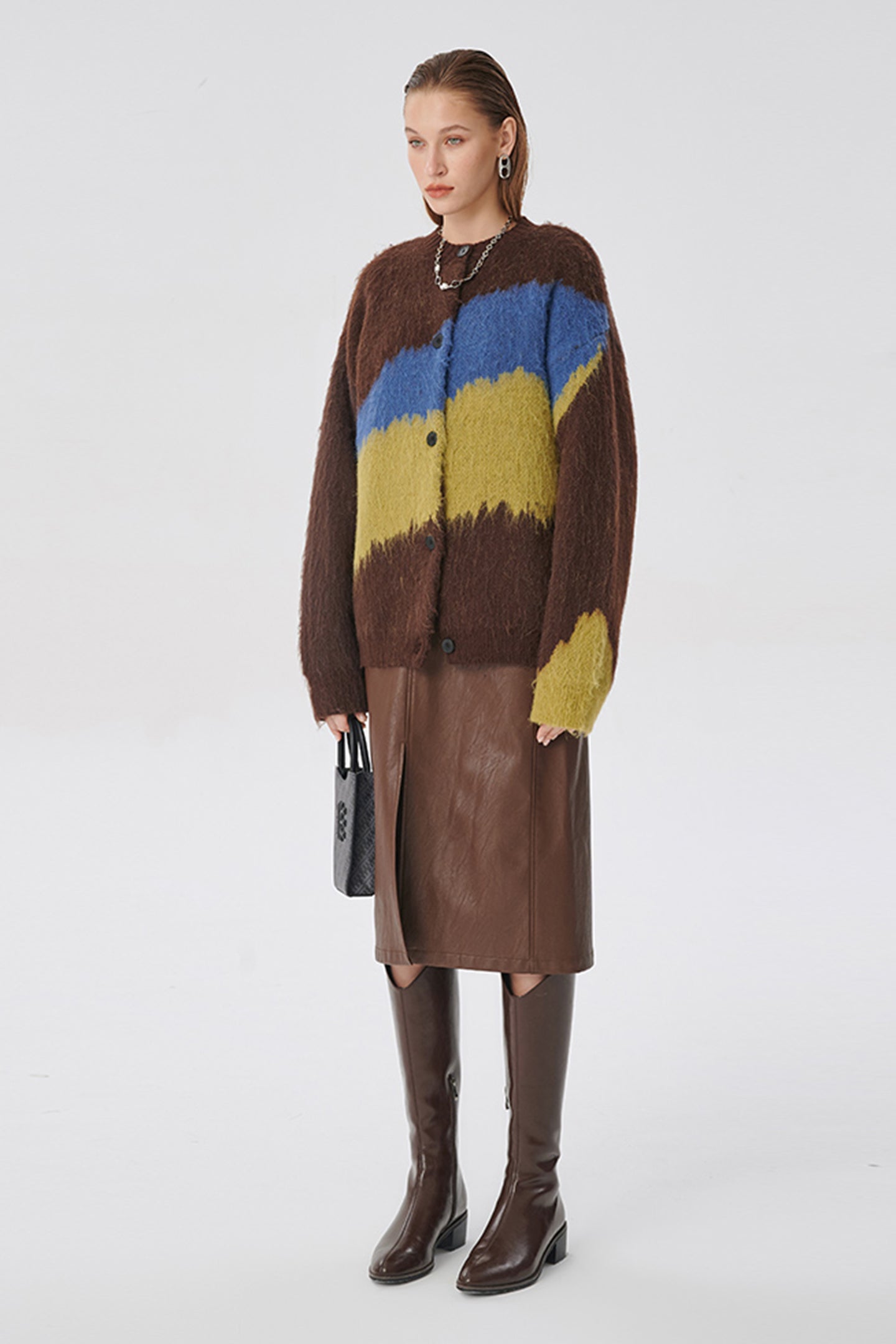 SELFWHO 100% wool colorblock plush sweater