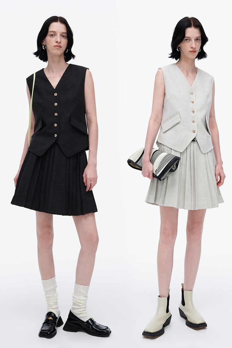 SELFWHO Classic All-Match Pleated Miniskirt