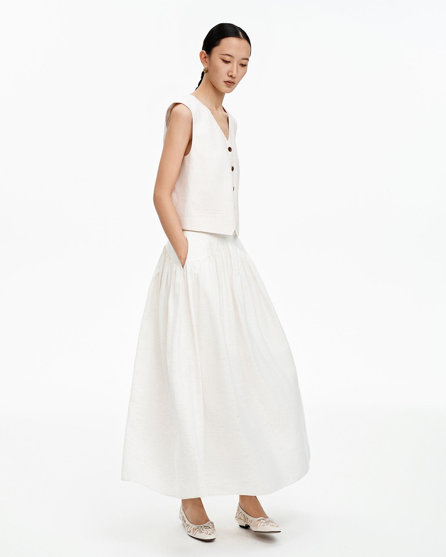 Slimming Linen-Blend Flared Maxi Skirt