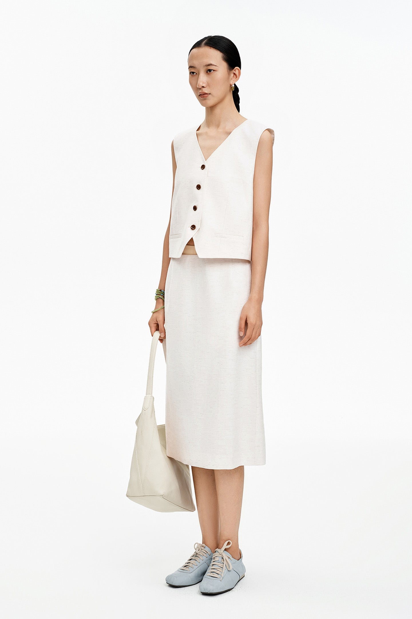 Linen-Blend H-Line Straight Skirt