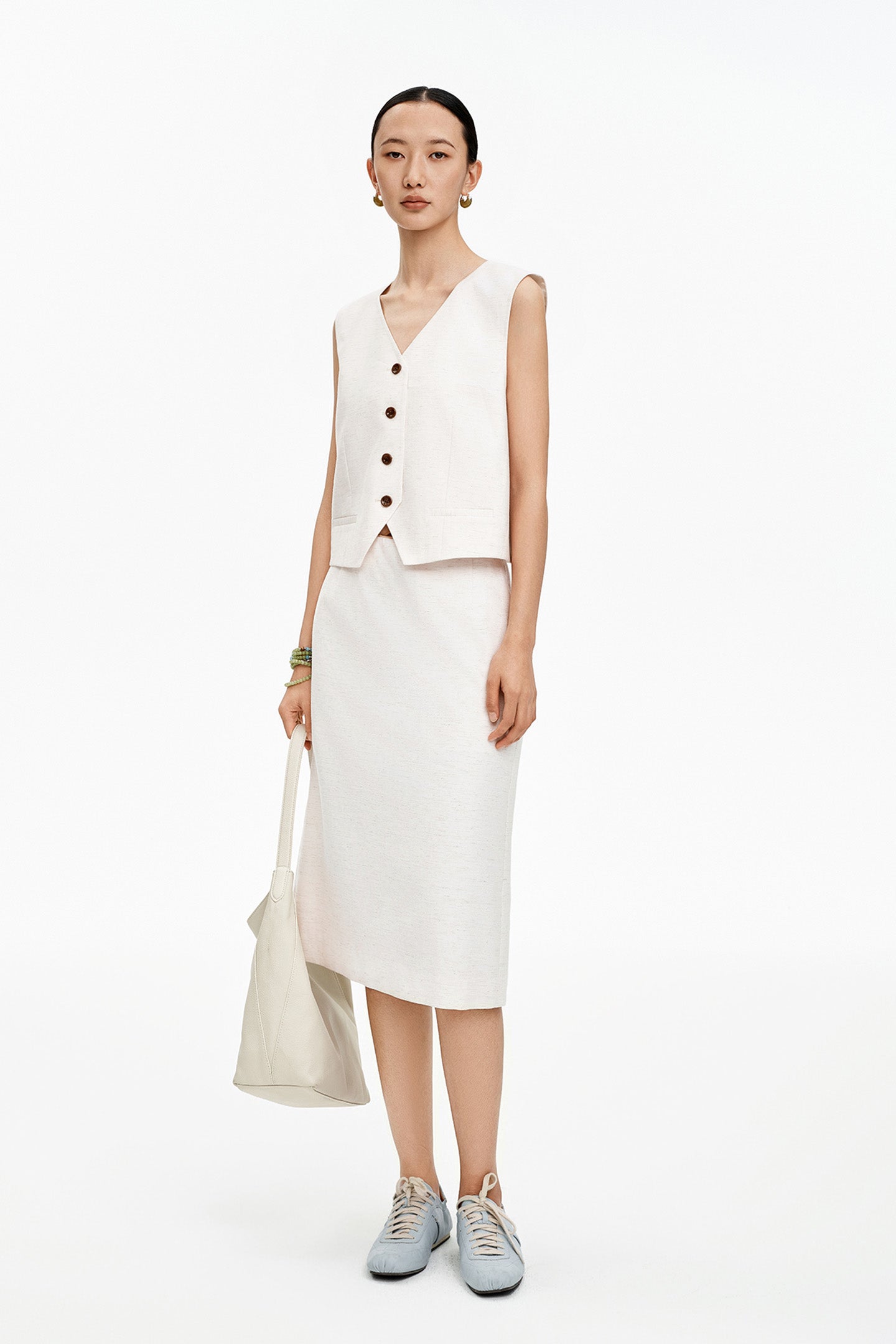 Linen-Blend H-Line Straight Skirt