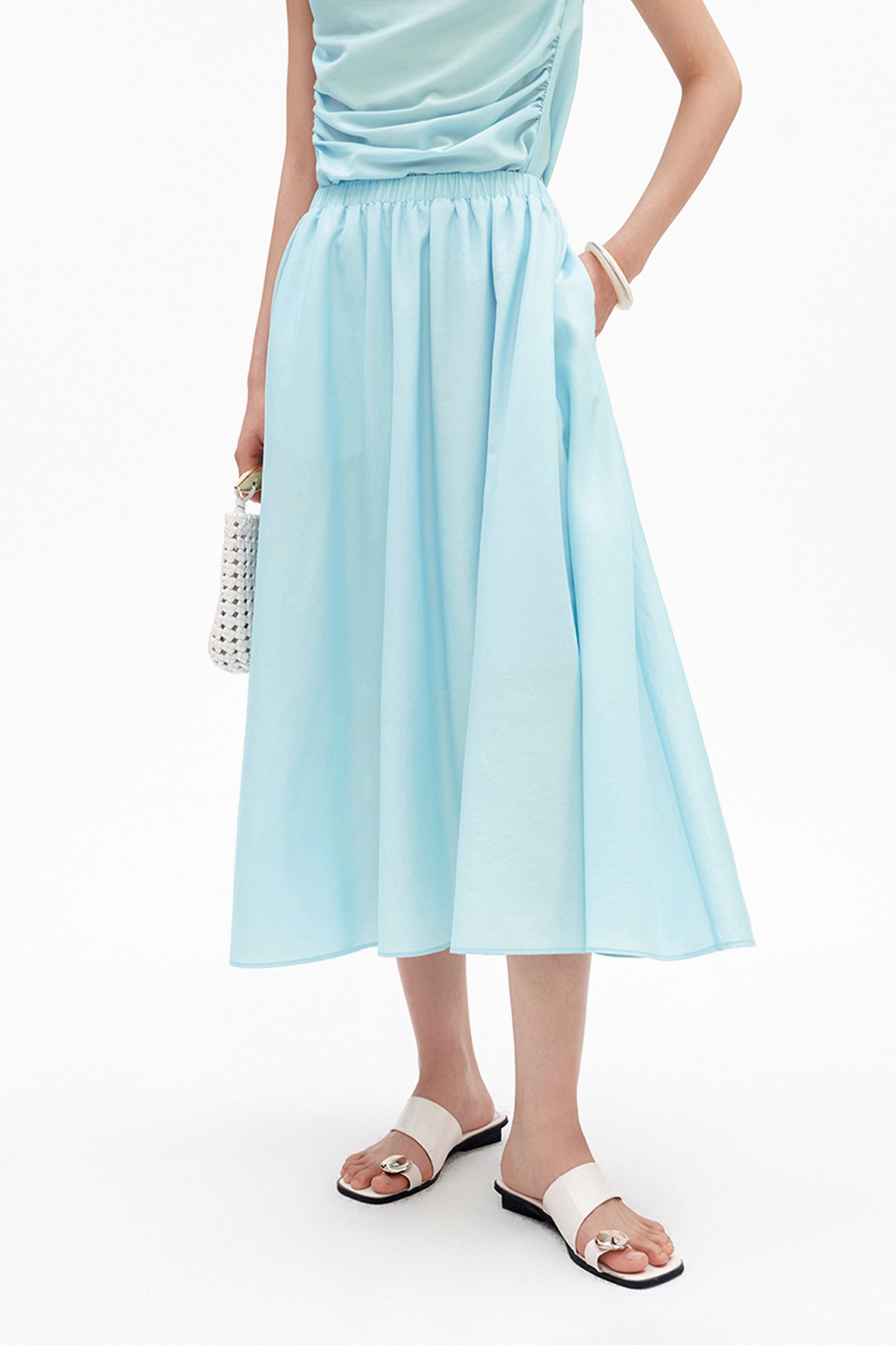 Cotton-Blend Shirred Vest and Skirt