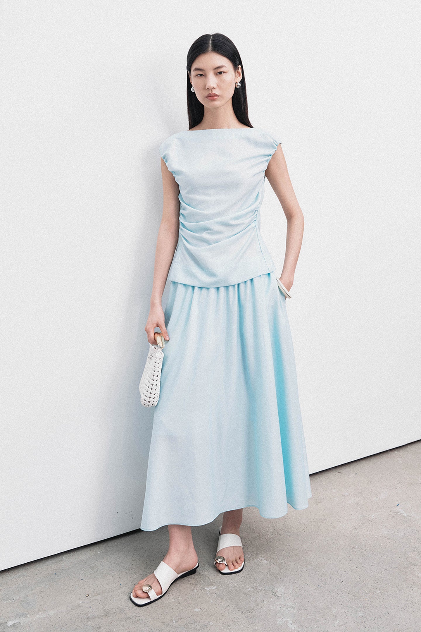 Cotton-Blend Shirred Vest and Skirt