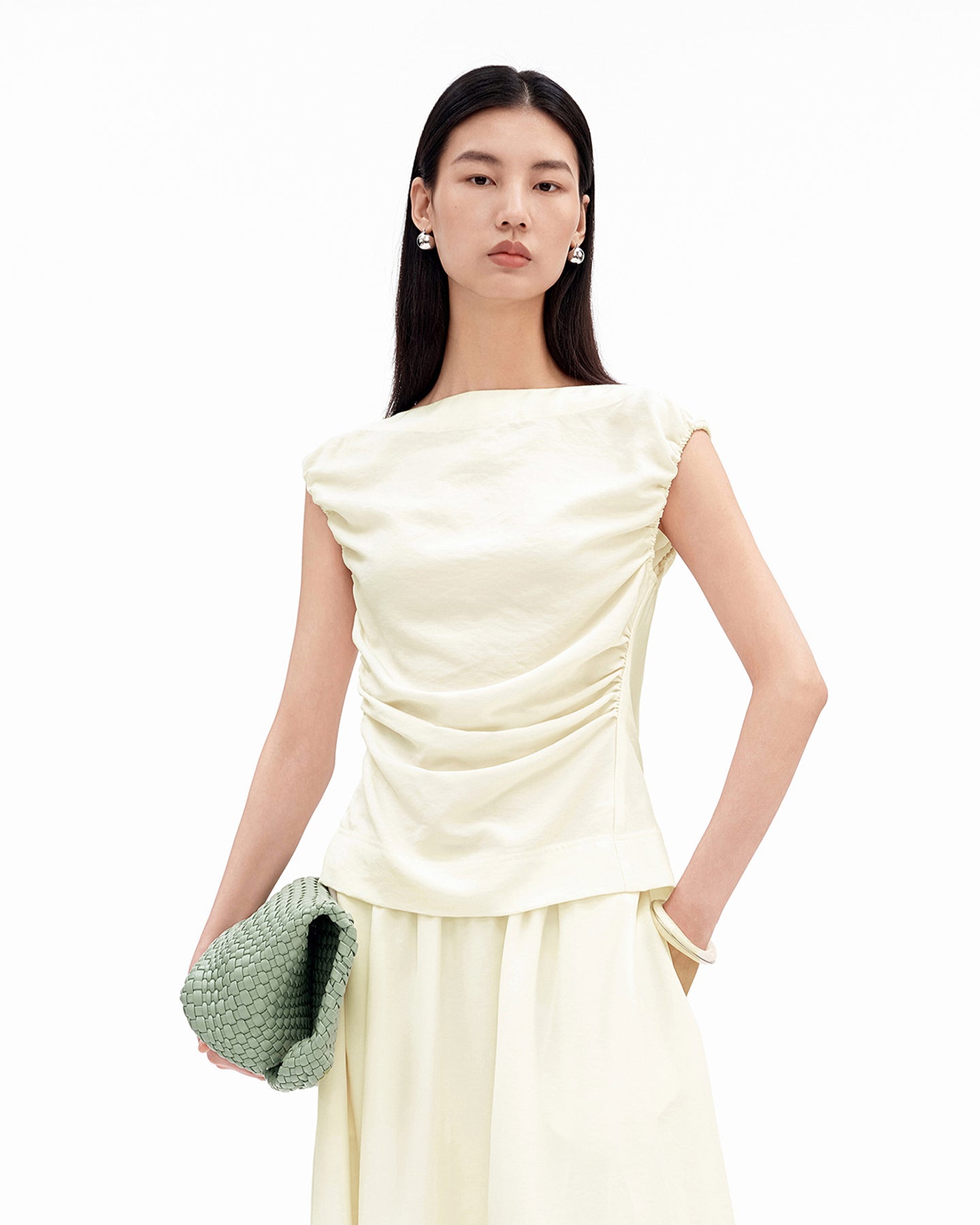Cotton-Blend Shirred Vest and Skirt
