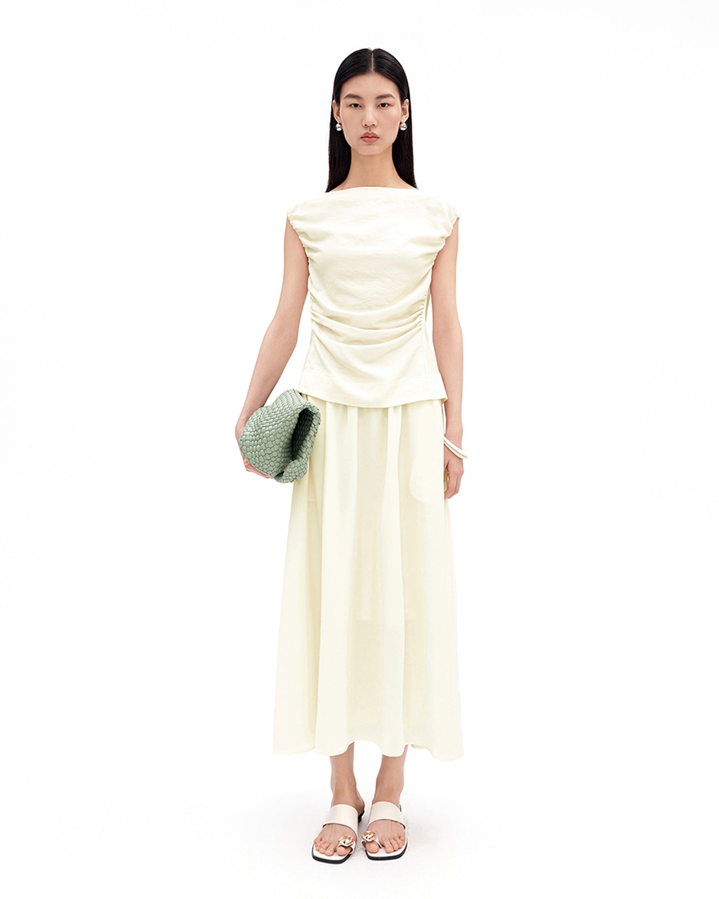 Cotton-Blend Shirred Vest and Skirt