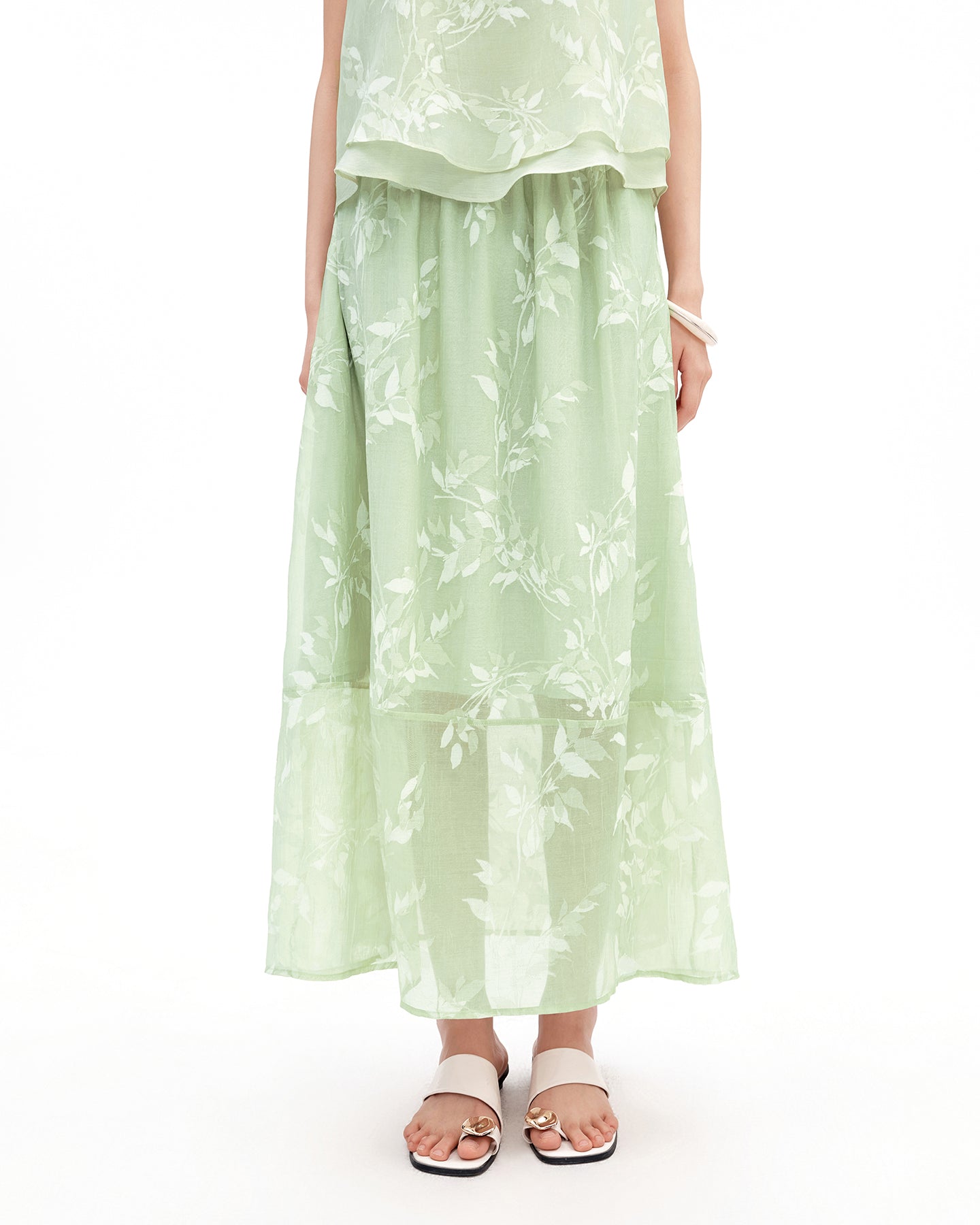 New Chinese-Style Willow Print Cocoon Silhouette — Dress & Vest Set
