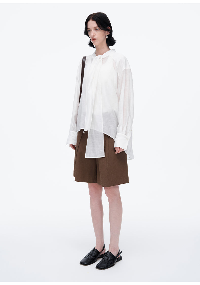 French style semi-transparent shirt women's loose white shirt